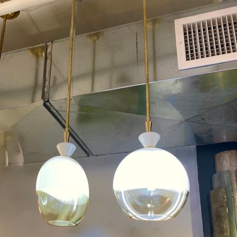 Organic Modern Bespoke Italian Organic Amber White Flat Spheroid Murano Glass Pendant Light For Sale