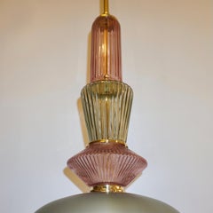 Bespoke Italian Organic Amethyst Gray Green Murano Glass Brass Pendant Light