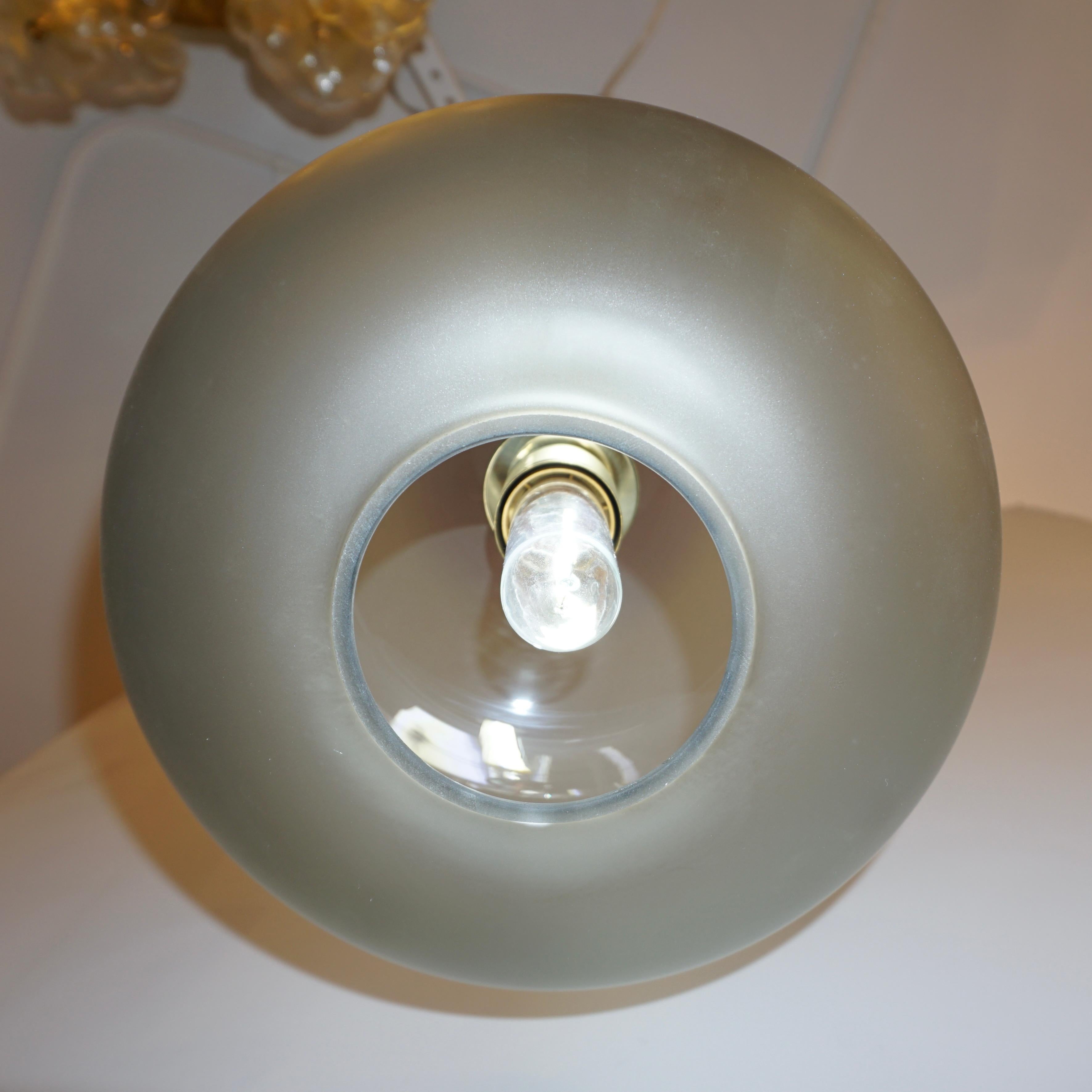 Bespoke Italian Organic Amethyst Gray Green Murano Glass Brass Pendant Light For Sale 1