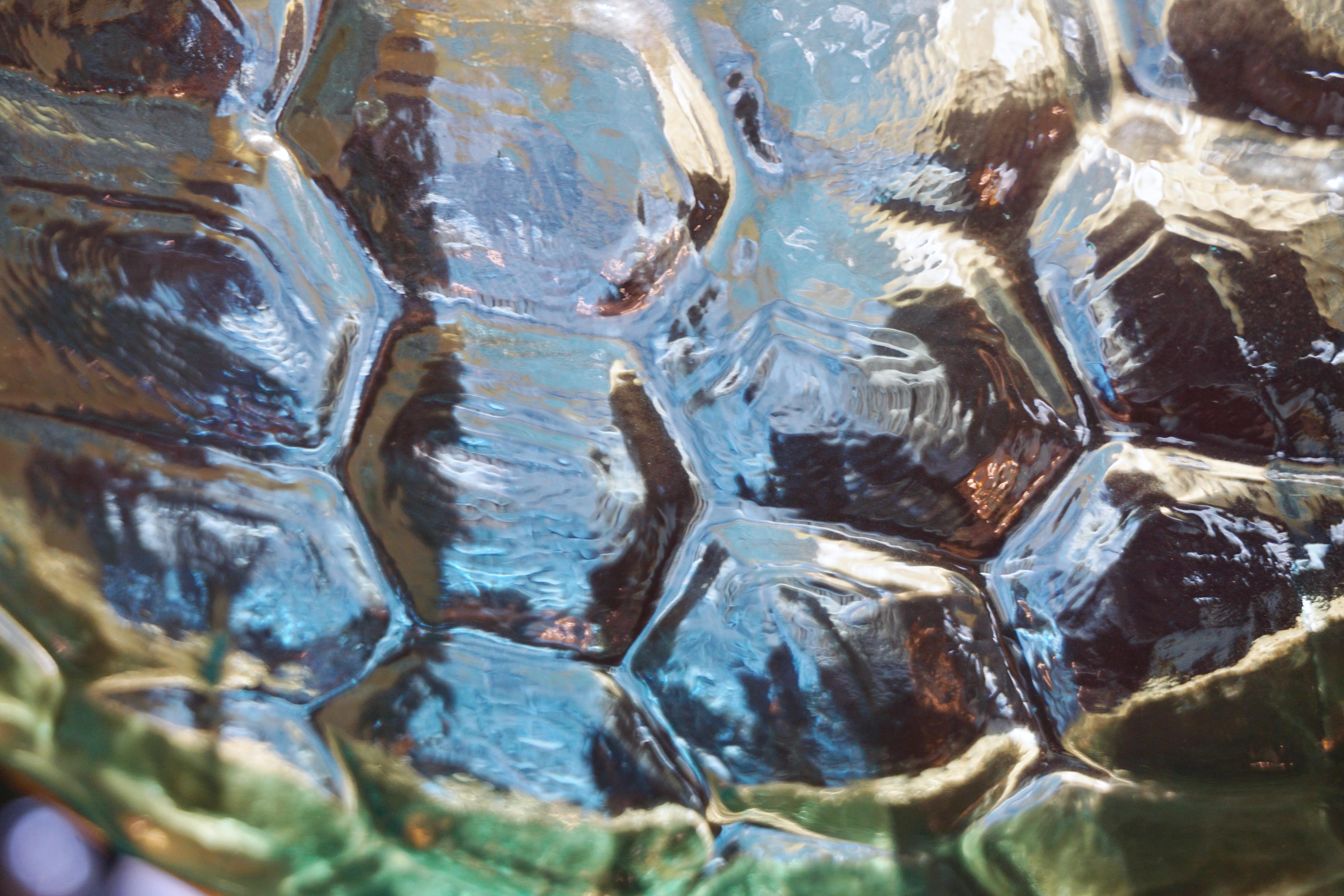 Hand-Crafted Bespoke Italian Aquamarine Murano Glass Round Brass Chandelier / Flushmount For Sale