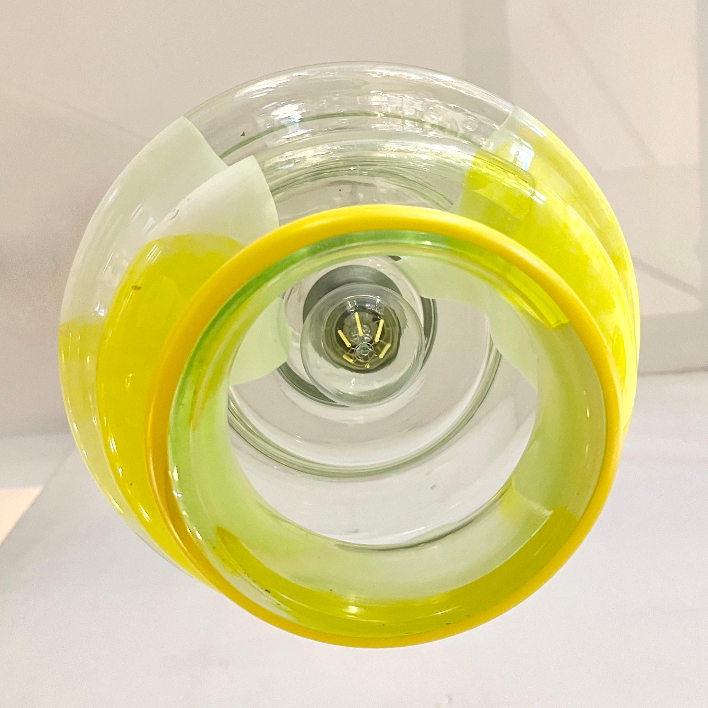 Bespoke Italian Organic Lemon Yellow White Step Tulip Murano Glass Pendant Light For Sale 3