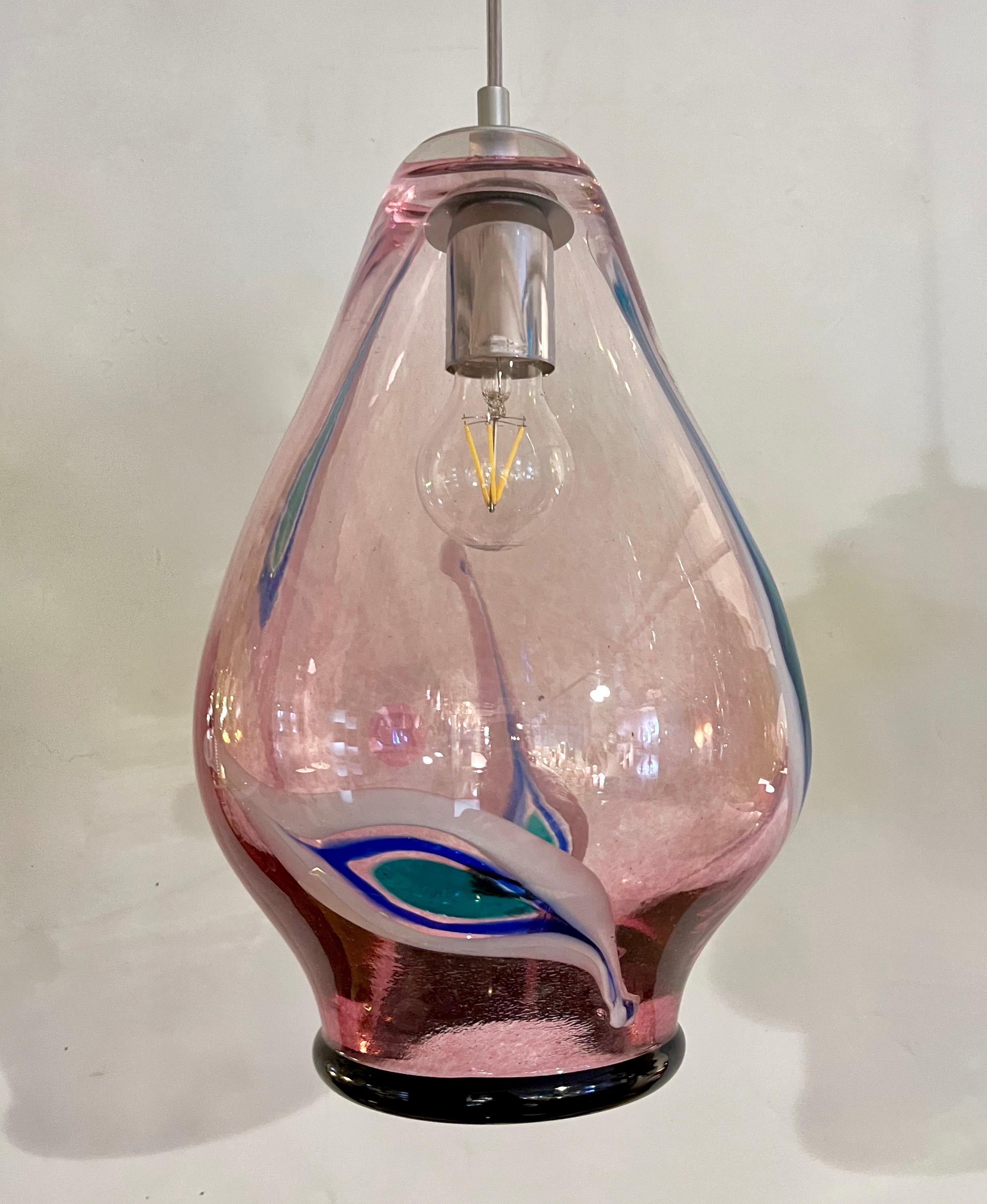 Bespoke Italian Organic Purple Black White Tulip Murano Glass Pendant Light For Sale 3