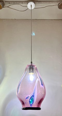 Bespoke Italian Organic Purple Black White Tulip Murano Glass Pendant Light