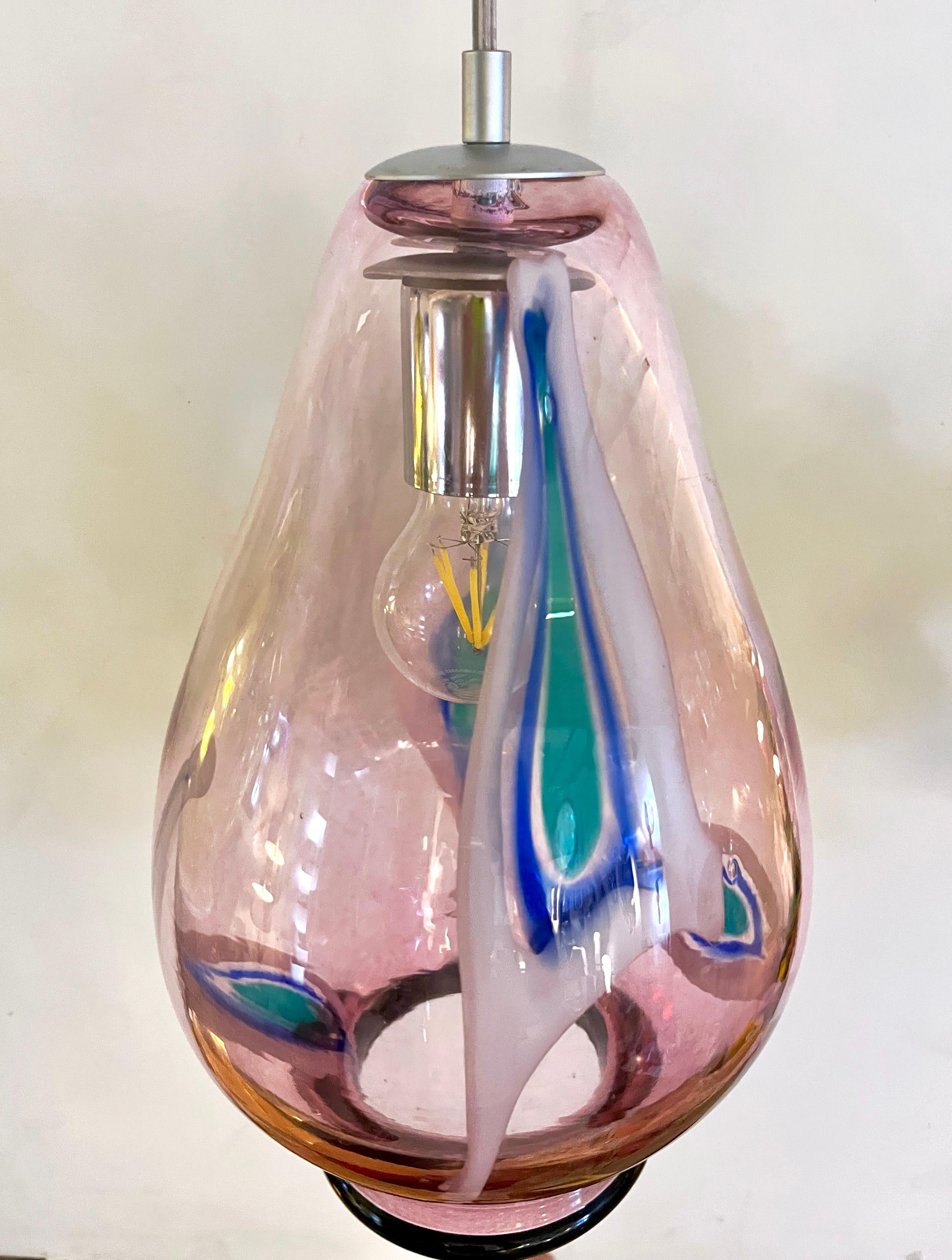 Organic Modern Bespoke Italian Organic Purple Black White Tulip Murano Glass Pendant Light For Sale