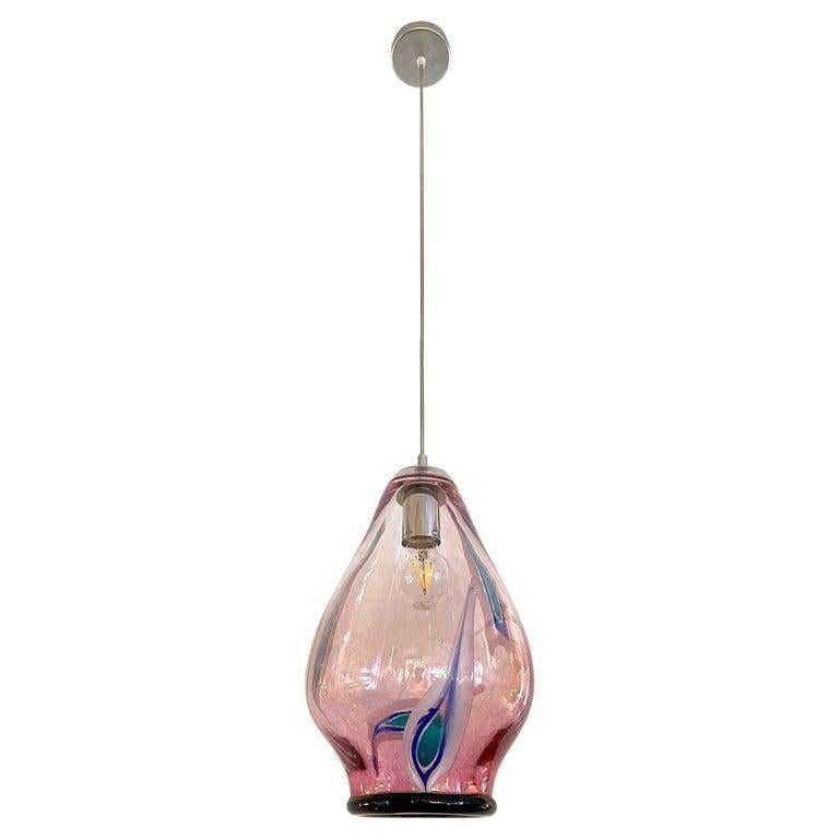 Bespoke Italian Organic Purple Black White Tulip Murano Glass Pendant Light