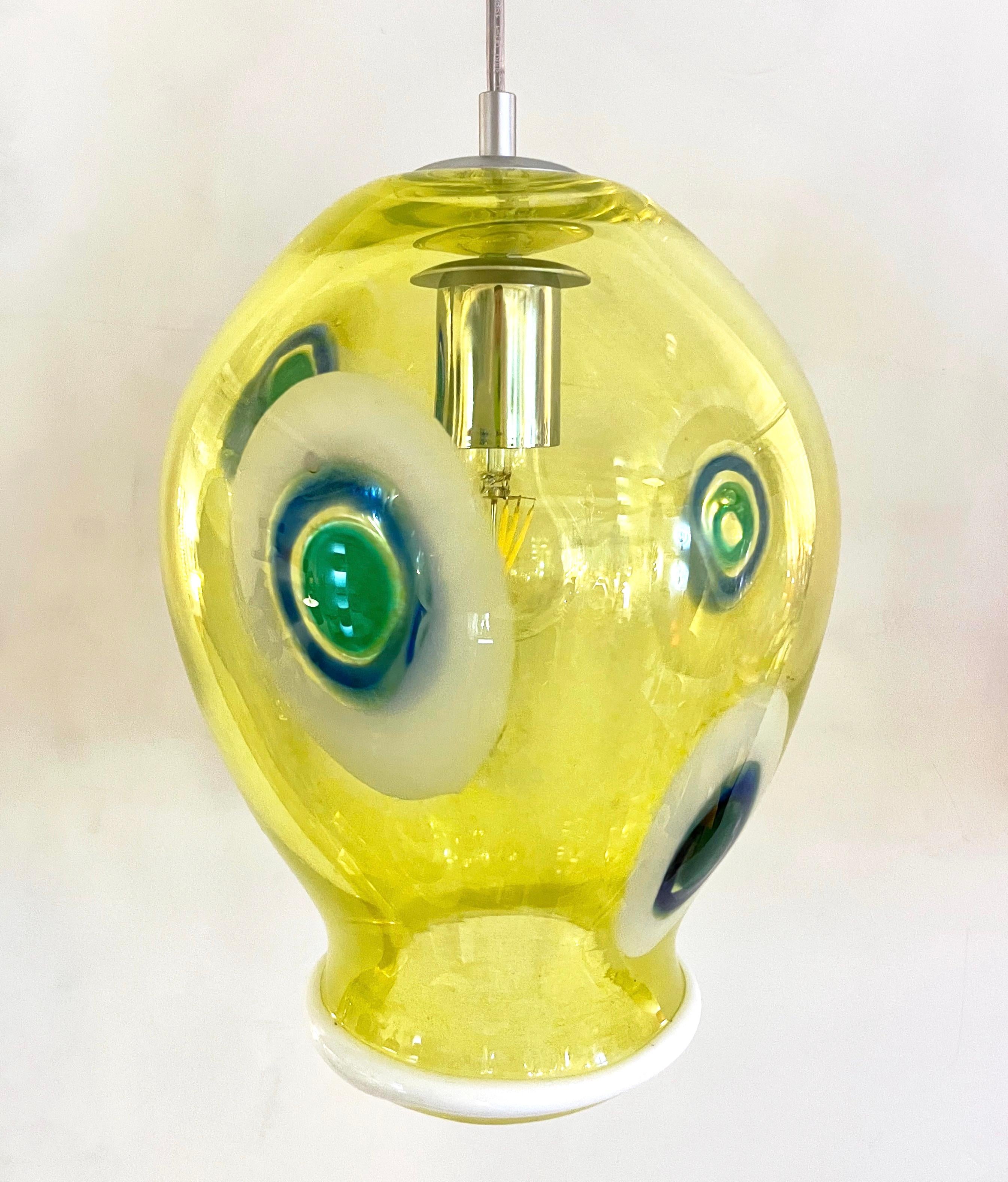 Bespoke Italian Organic Yellow Green White Tulip Murano Glass Pendant Light For Sale 3