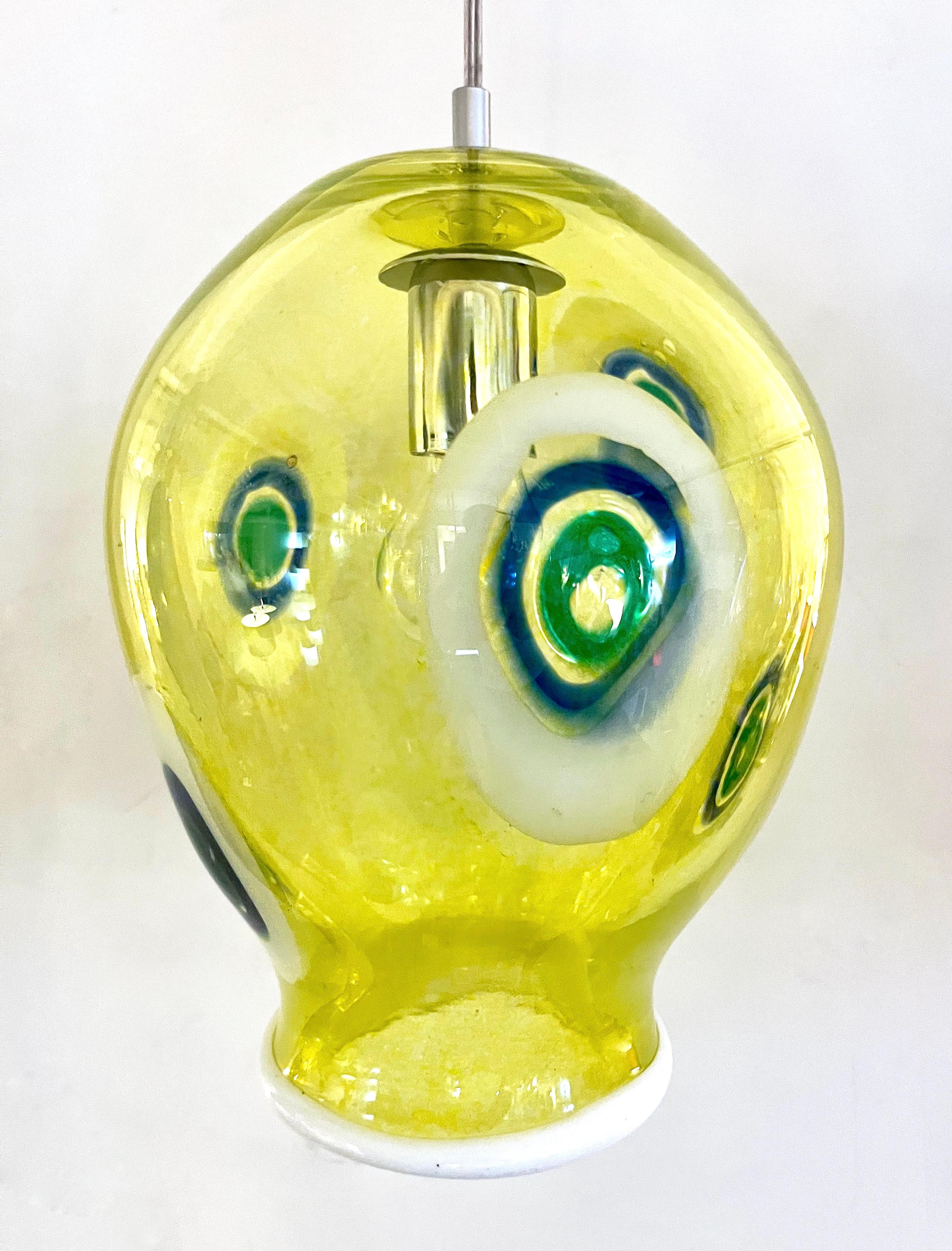 Bespoke Italian Organic Yellow Green White Tulip Murano Glass Pendant Light For Sale 4