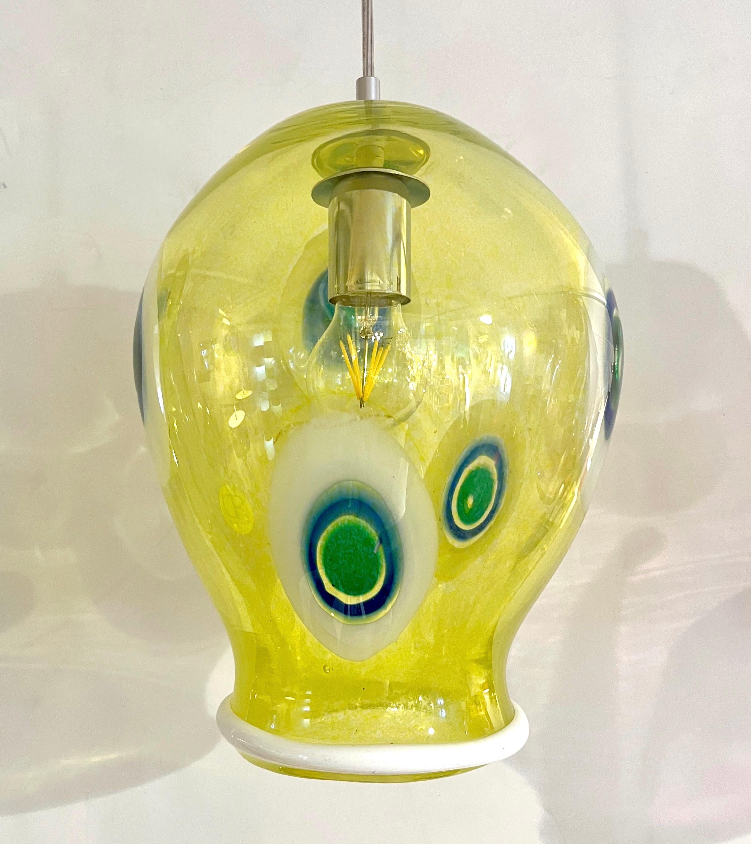 Organic Modern Bespoke Italian Organic Yellow Green White Tulip Murano Glass Pendant Light For Sale