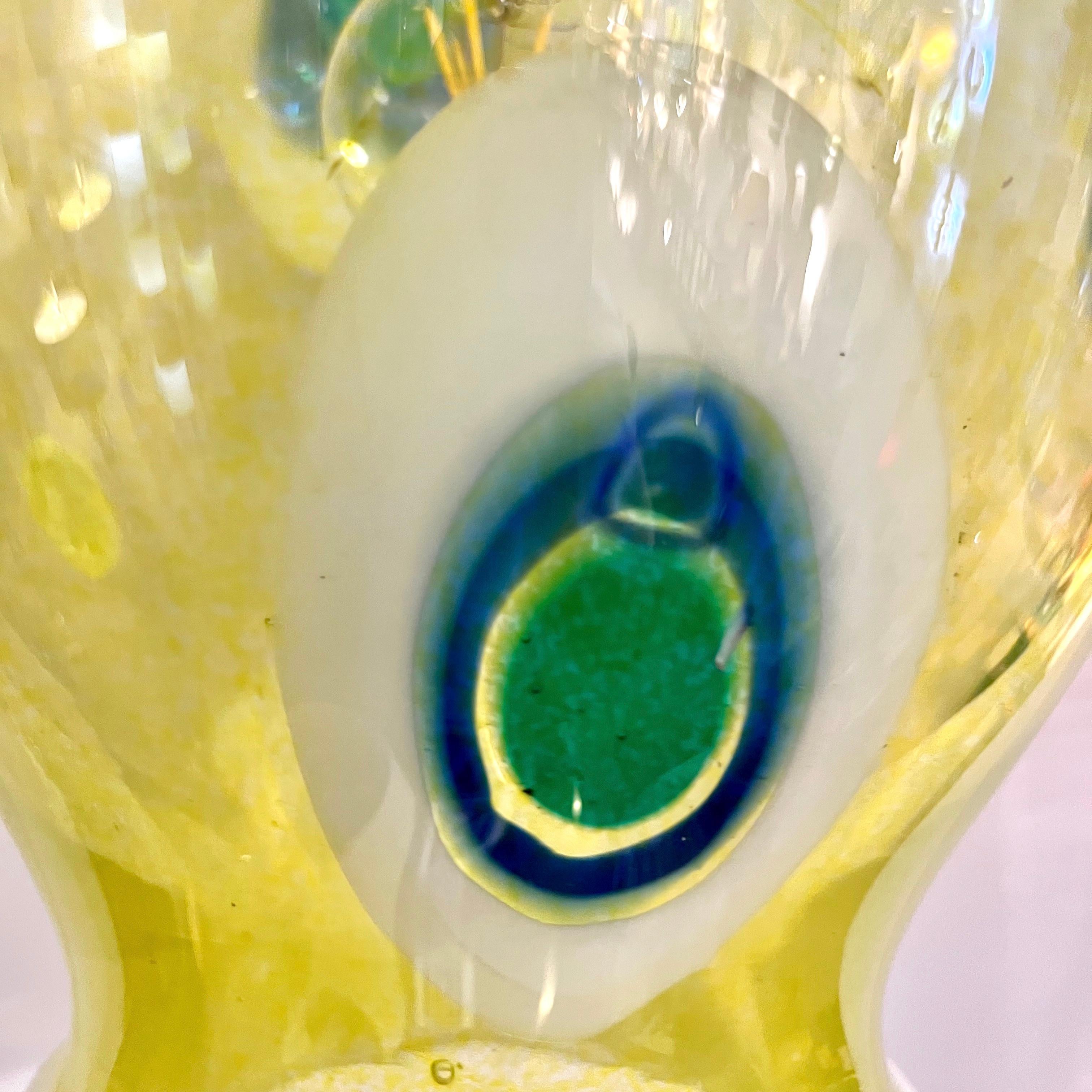 Satin Bespoke Italian Organic Yellow Green White Tulip Murano Glass Pendant Light For Sale