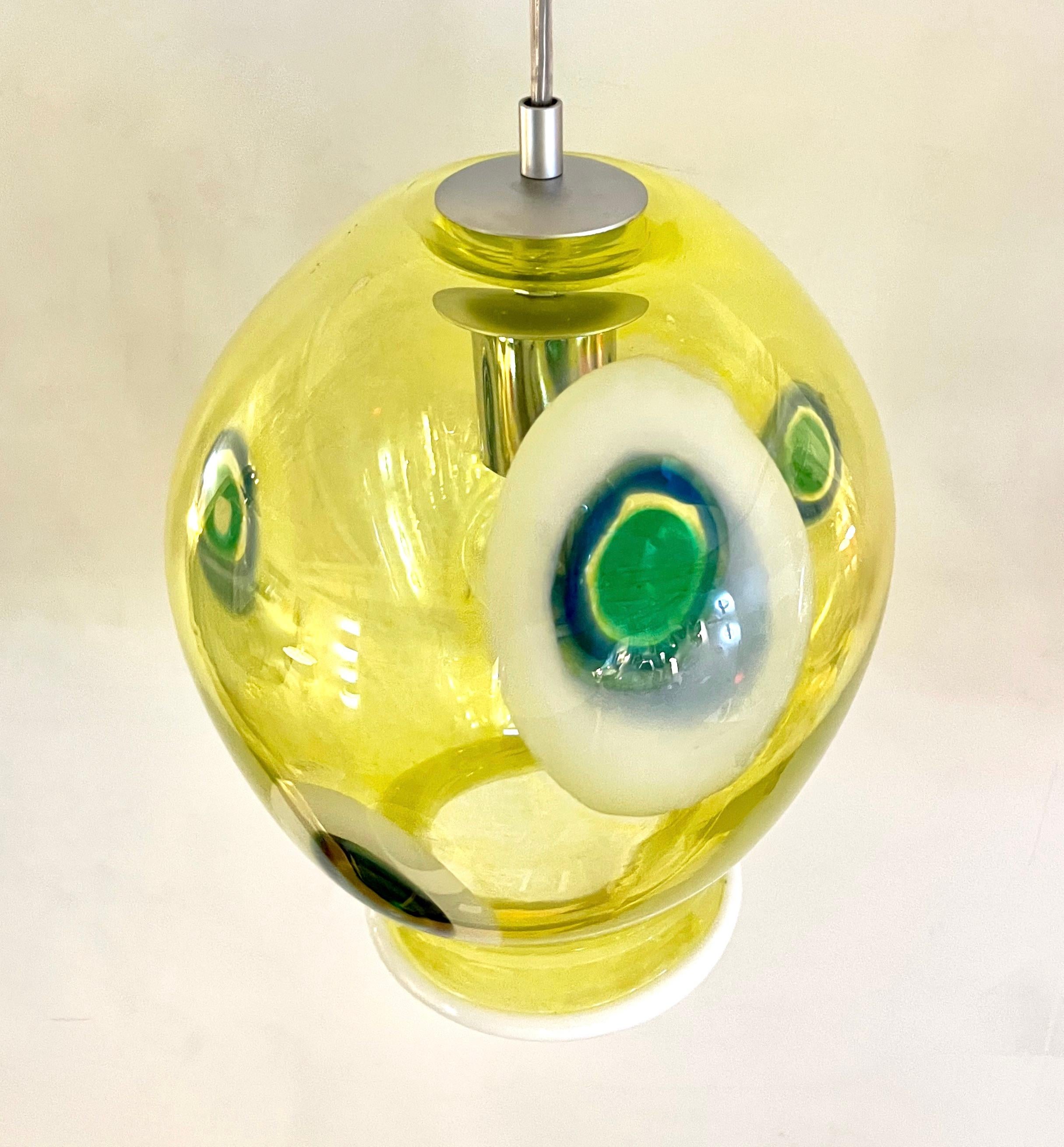 Bespoke Italian Organic Yellow Green White Tulip Murano Glass Pendant Light For Sale 2