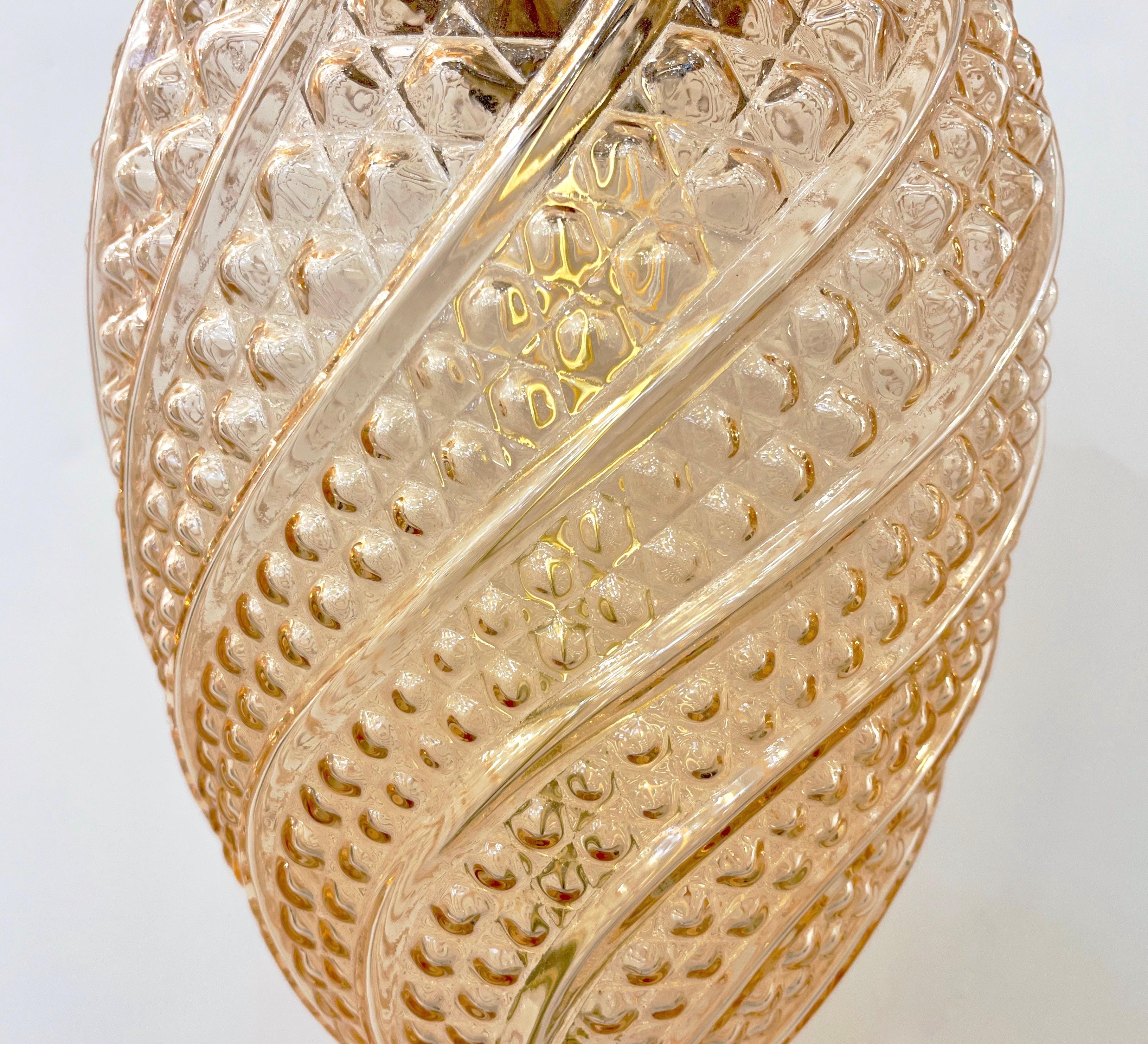 Bespoke Italian Oval Black and Pink Crystal Murano Glass Brass Egg Pendant Light For Sale 5