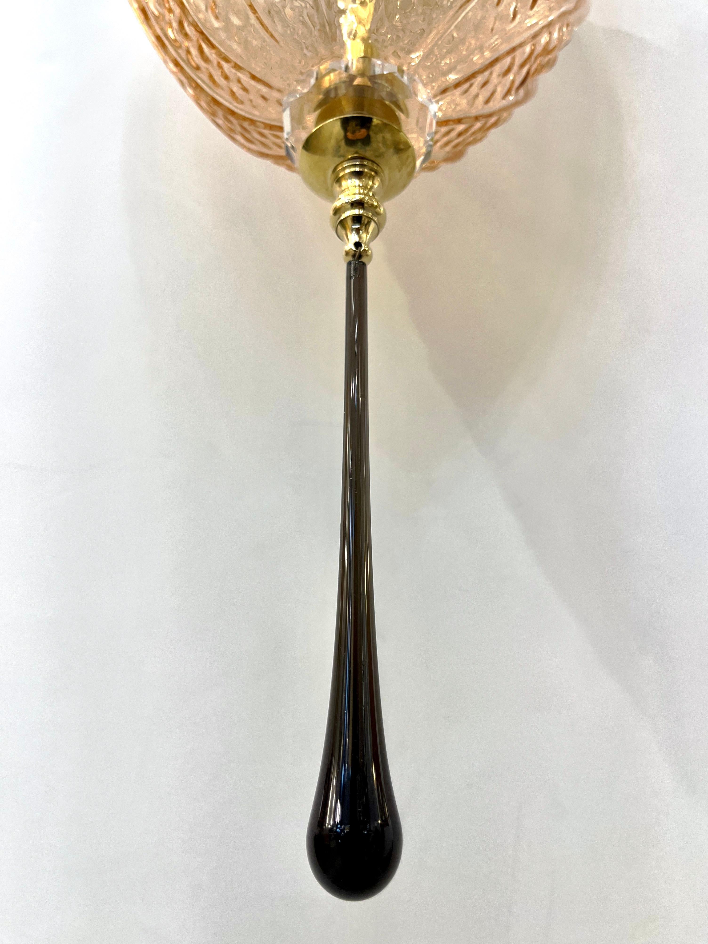 Bespoke Italian Oval Black and Pink Crystal Murano Glass Brass Egg Pendant Light For Sale 9