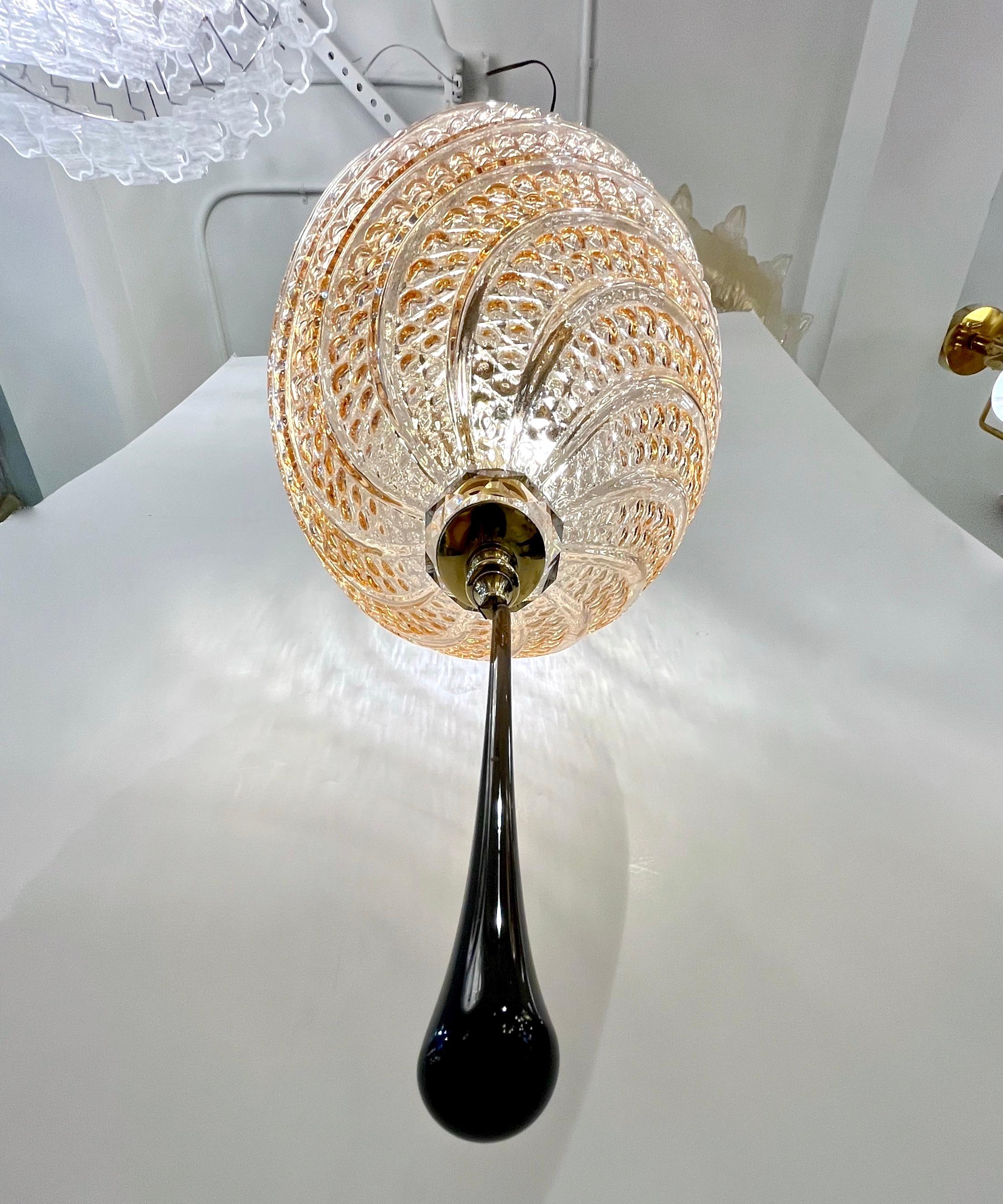 Bespoke Italian Oval Black and Pink Crystal Murano Glass Brass Egg Pendant Light For Sale 2