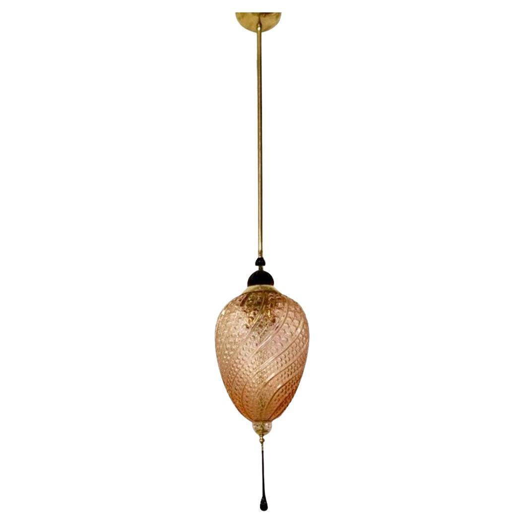 Bespoke Italian Oval Black and Pink Crystal Murano Glass Brass Egg Pendant Light For Sale