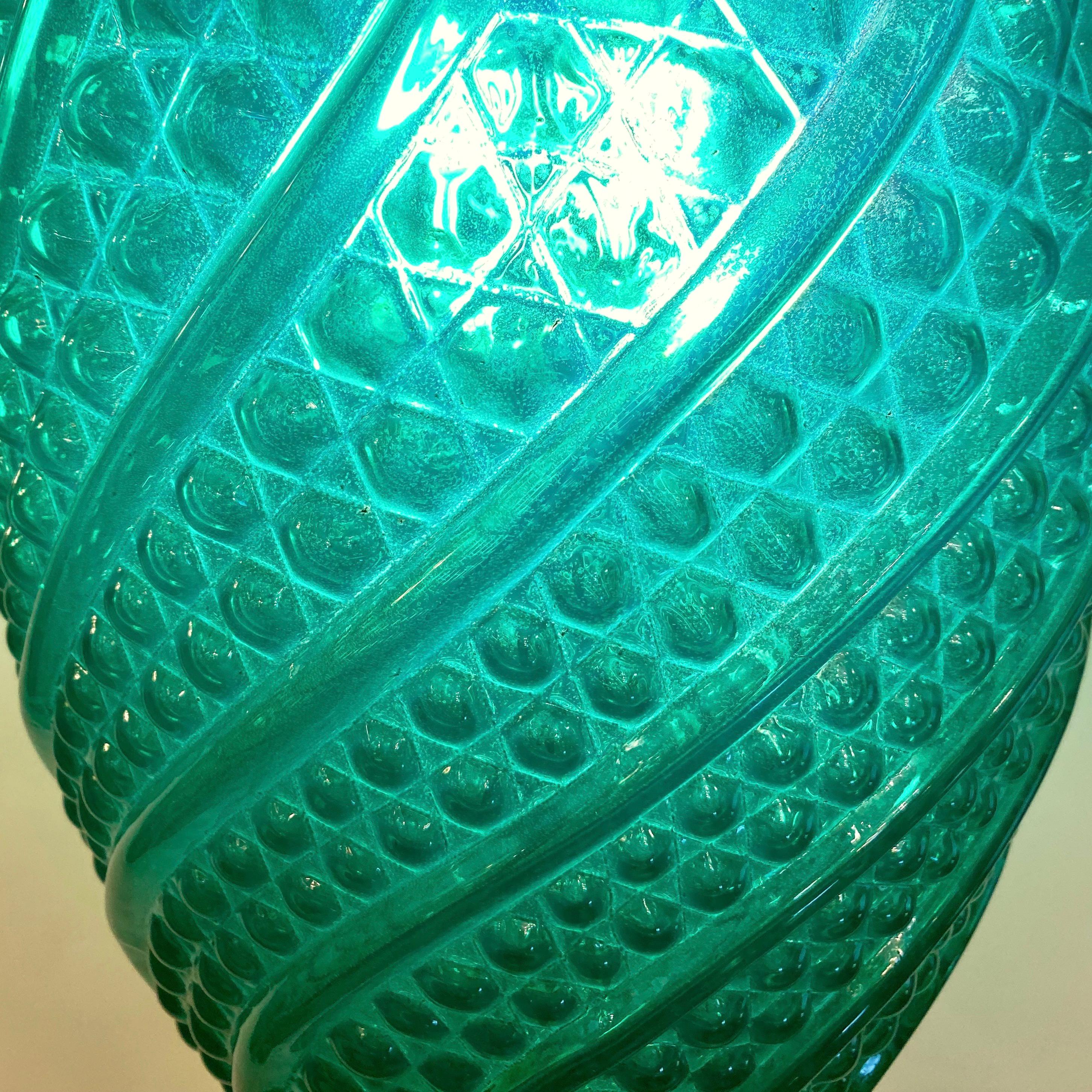 Bespoke Italian Oval Black Crystal Green Murano Glass Brass Egg Pendant Light For Sale 4