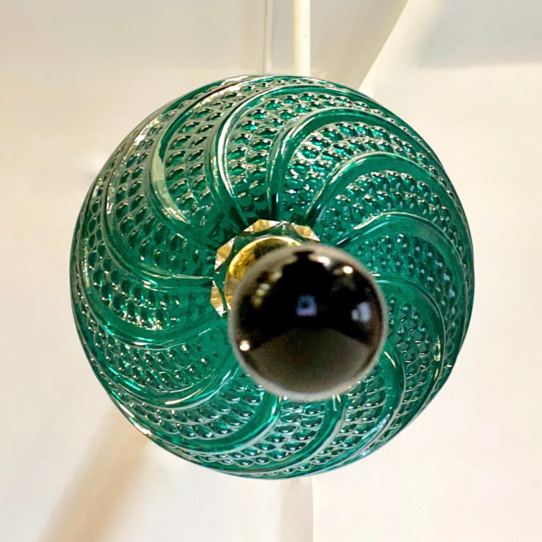 Bespoke Italian Oval Black Crystal Green Murano Glass Brass Egg Pendant Light im Angebot 4
