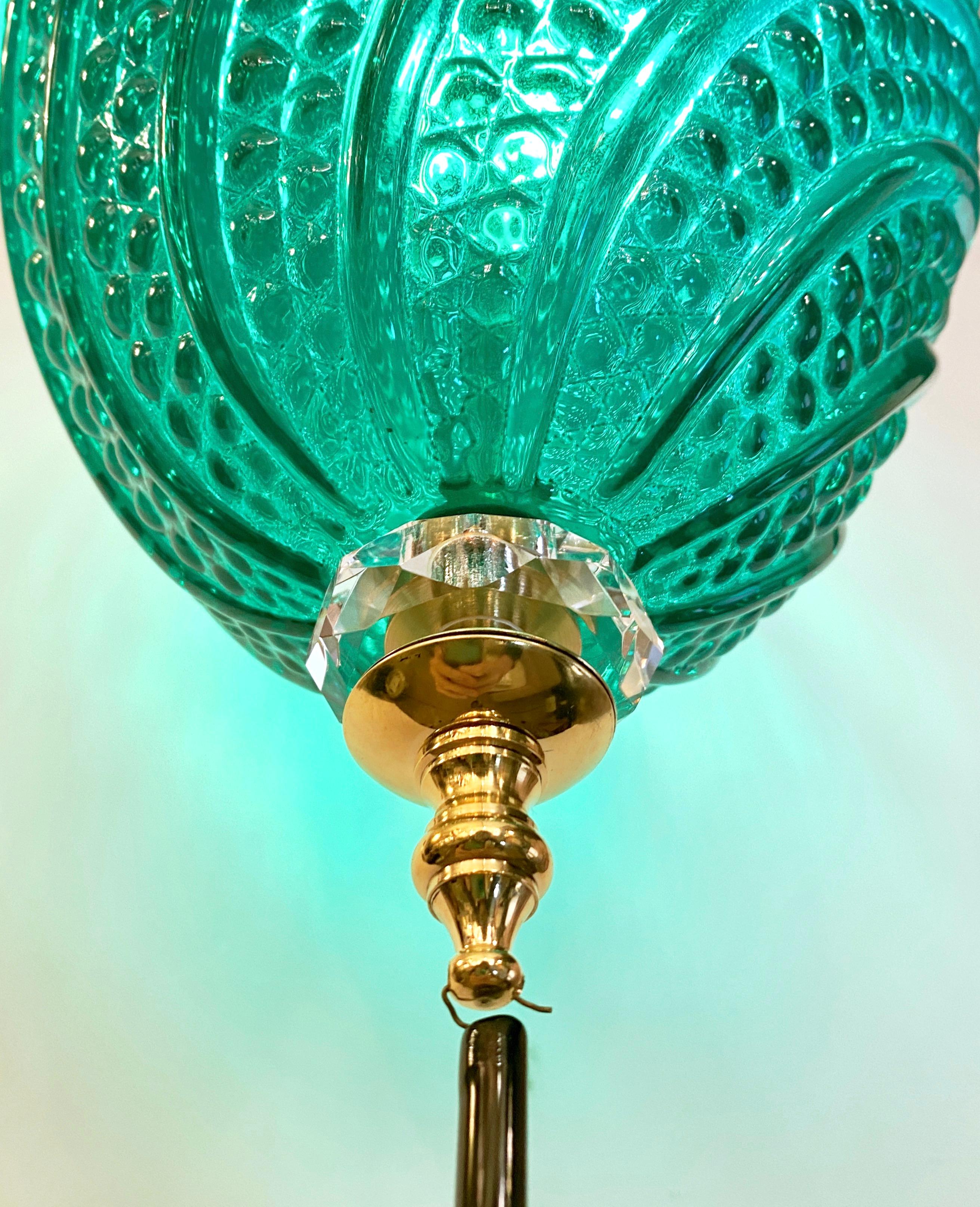 Bespoke Italian Oval Black Crystal Green Murano Glass Brass Egg Pendant Light For Sale 8