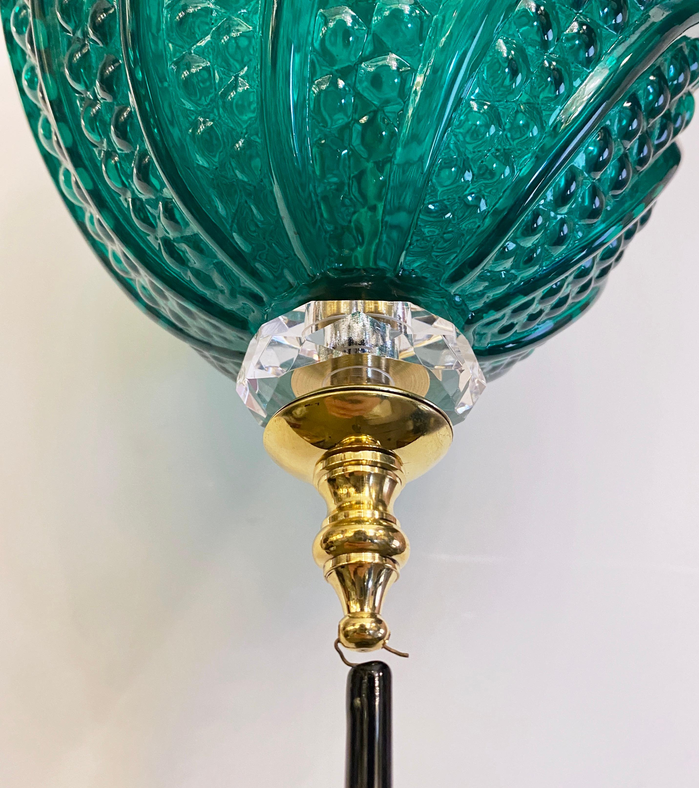Bespoke Italian Oval Black Crystal Green Murano Glass Brass Egg Pendant Light For Sale 13