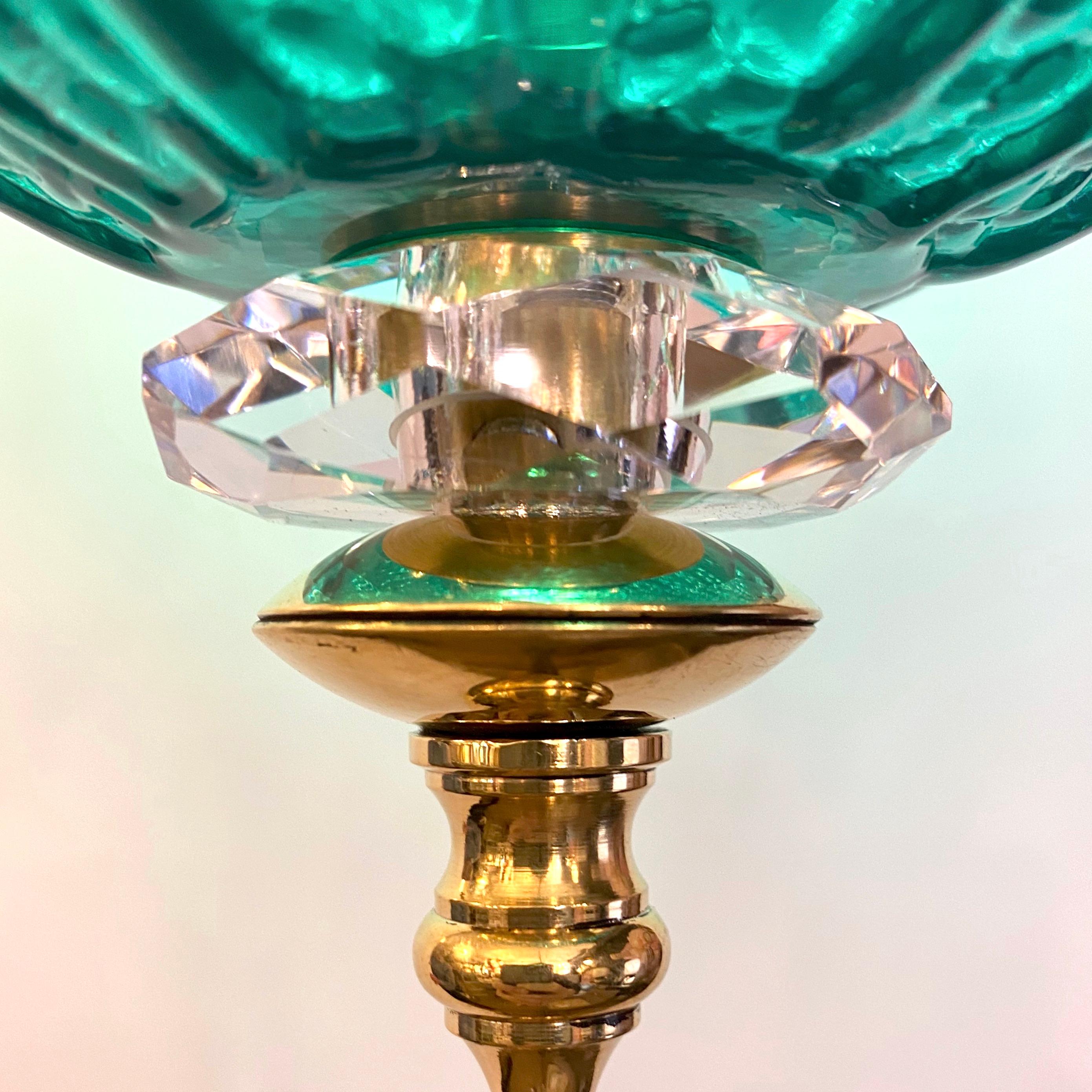 Bespoke Italian Oval Black Crystal Green Murano Glass Brass Egg Pendant Light (Organische Moderne) im Angebot