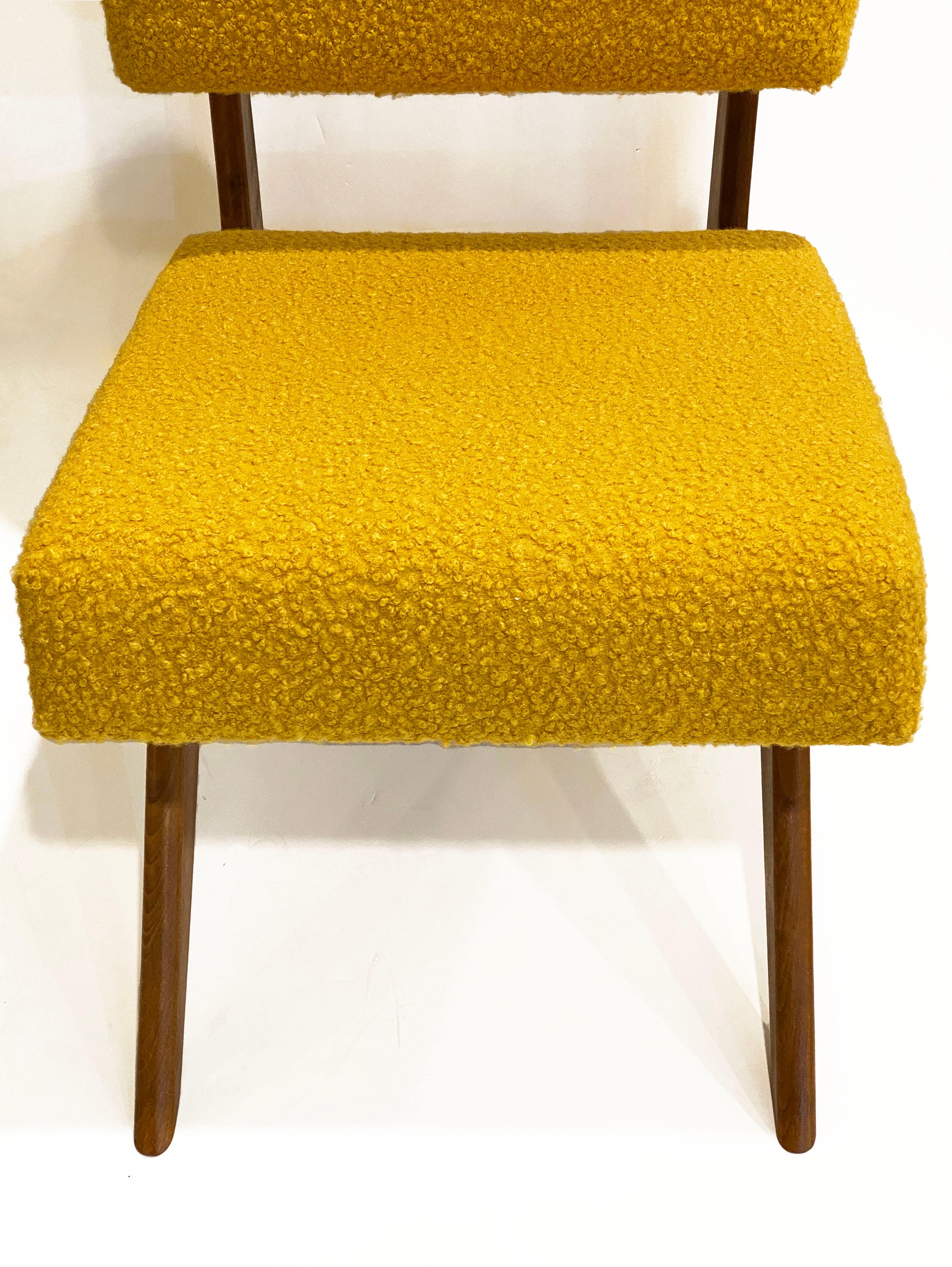 Bespoke Italian Pair of Boucle Mustard Yellow Aero Curved Beech Lounge Chairs For Sale 9