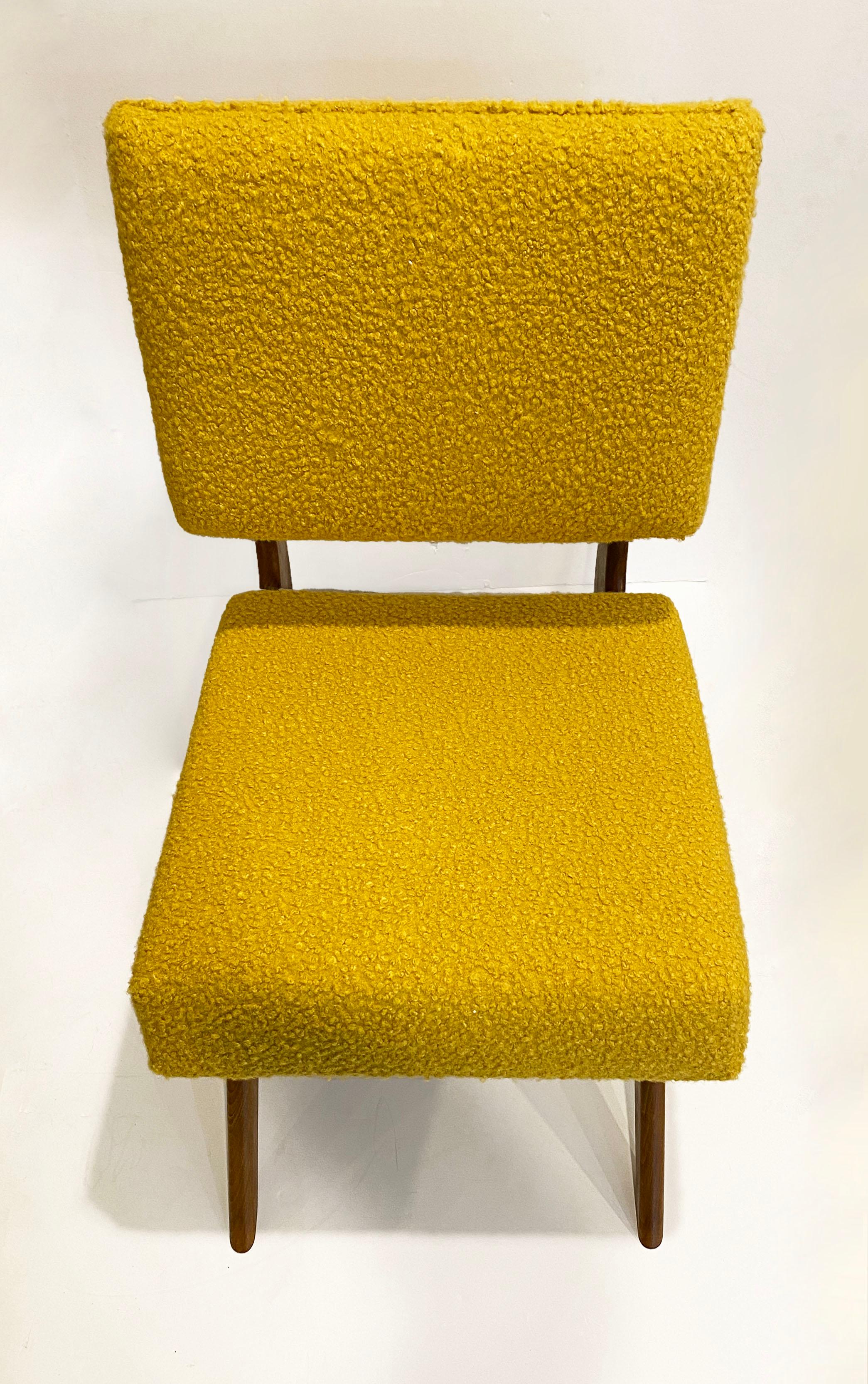 Bespoke Italian Pair of Boucle Mustard Yellow Aero Curved Beech Lounge Chairs For Sale 11