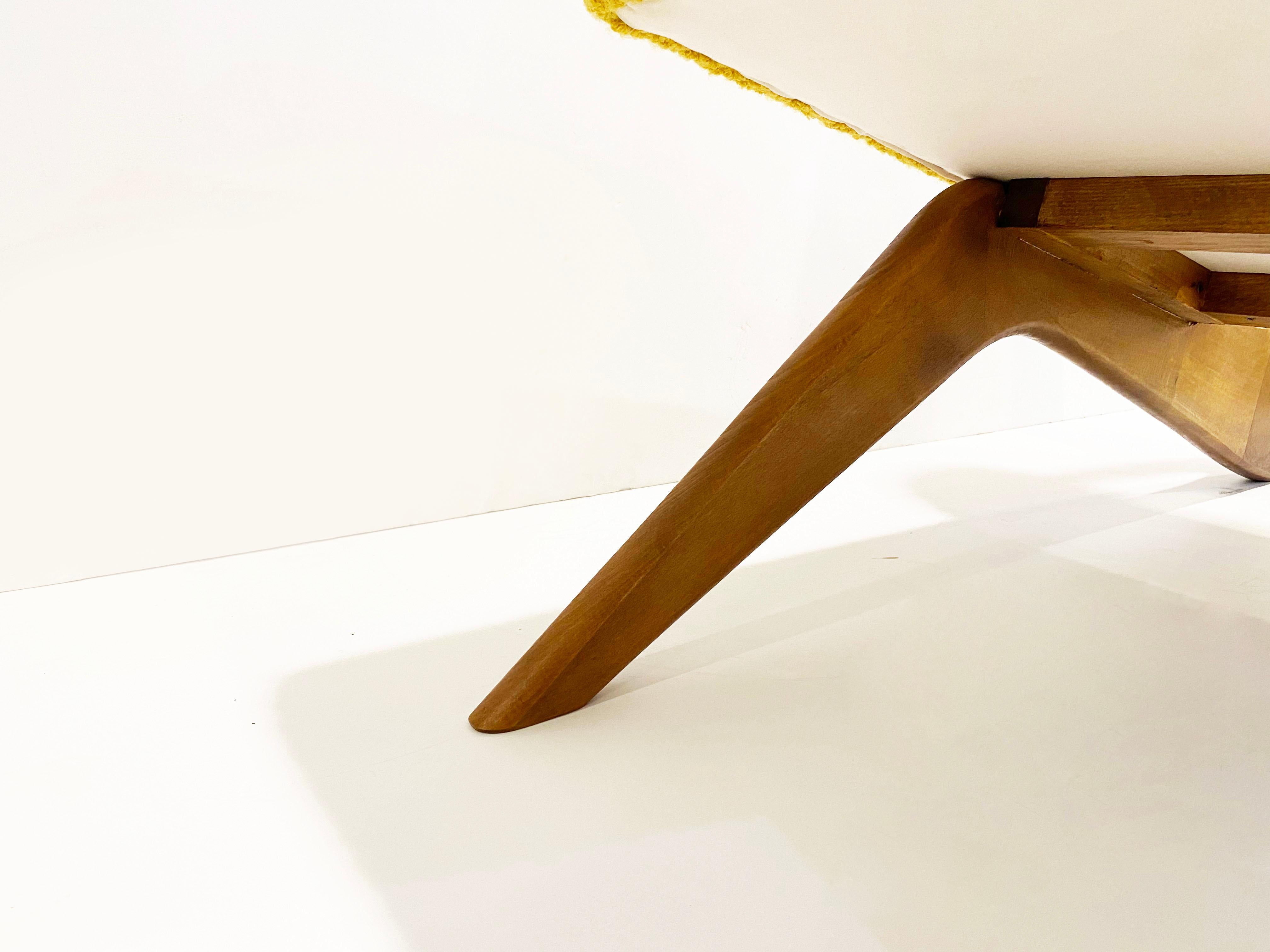 Fabric Bespoke Italian Pair of Boucle Mustard Yellow Aero Curved Beech Lounge Chairs For Sale