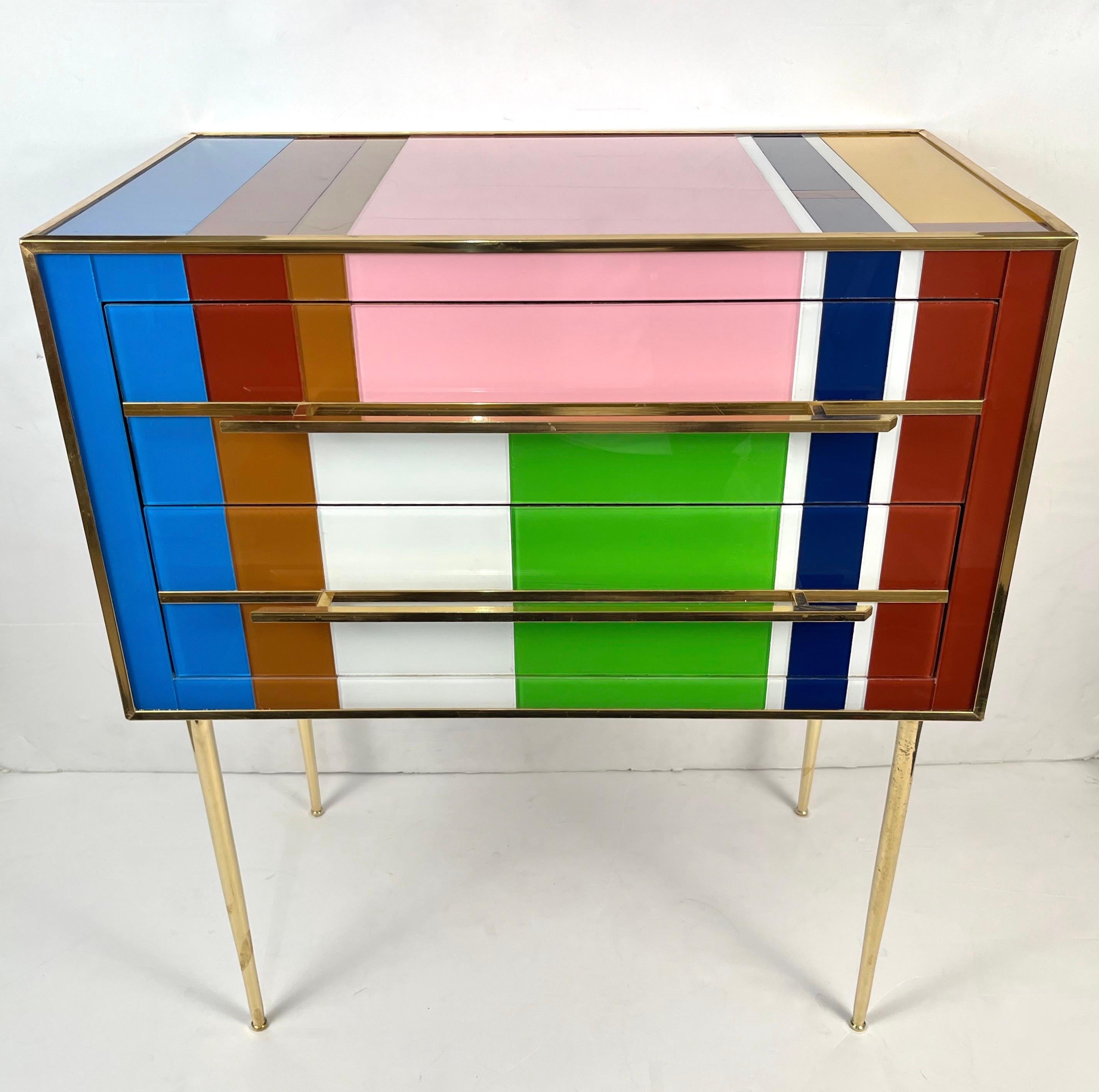 Bespoke Italian Pair of Mondrian Style Blue Green Yellow Chests / End Tables 3