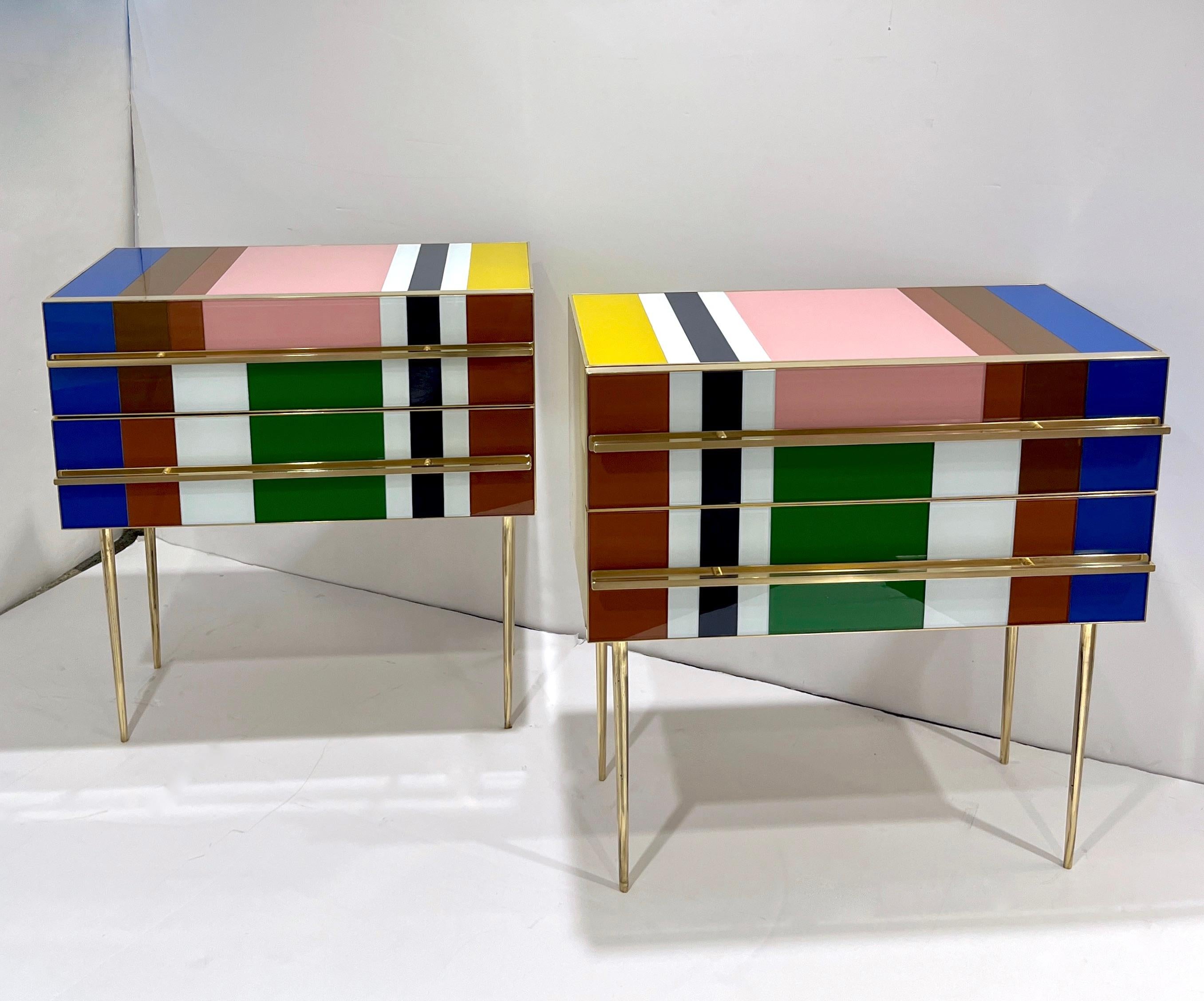 Bespoke Italian Pair of Mondrian Style Blue Green Yellow Chests / End Tables For Sale 3