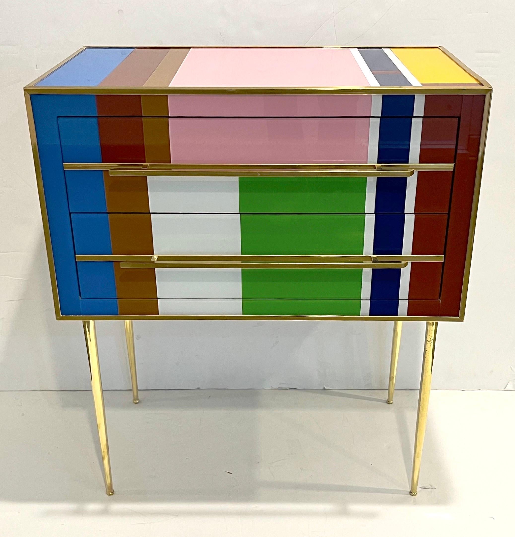 Bespoke Italian Pair of Mondrian Style Blue Green Yellow Chests / End Tables 4