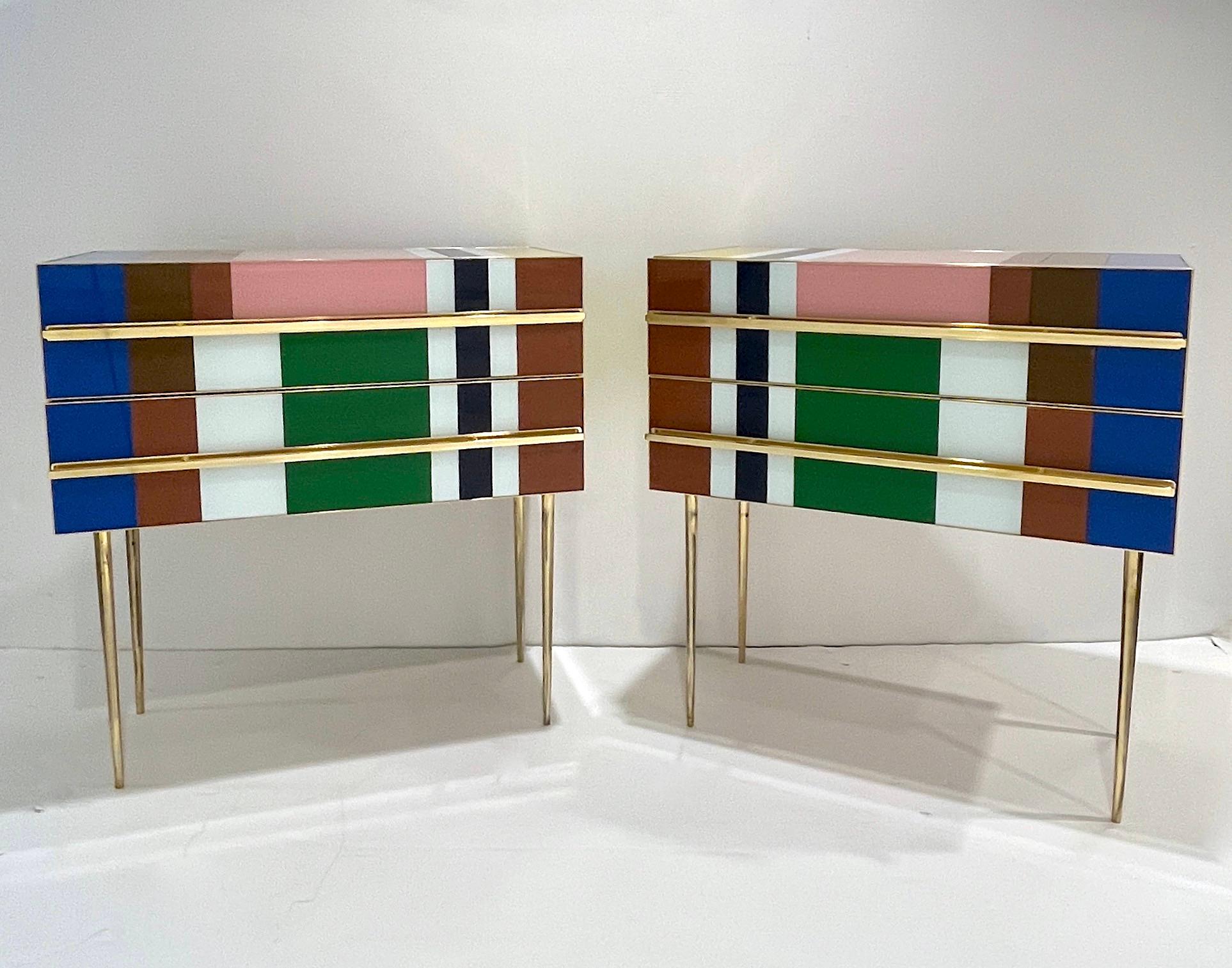 Bespoke Italian Pair of Mondrian Style Blue Green Yellow Chests / End Tables For Sale 4