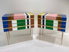 Paire de coffres / tables d'appoint contemporains italiens de style Mondrian Bleu Vert Jaune