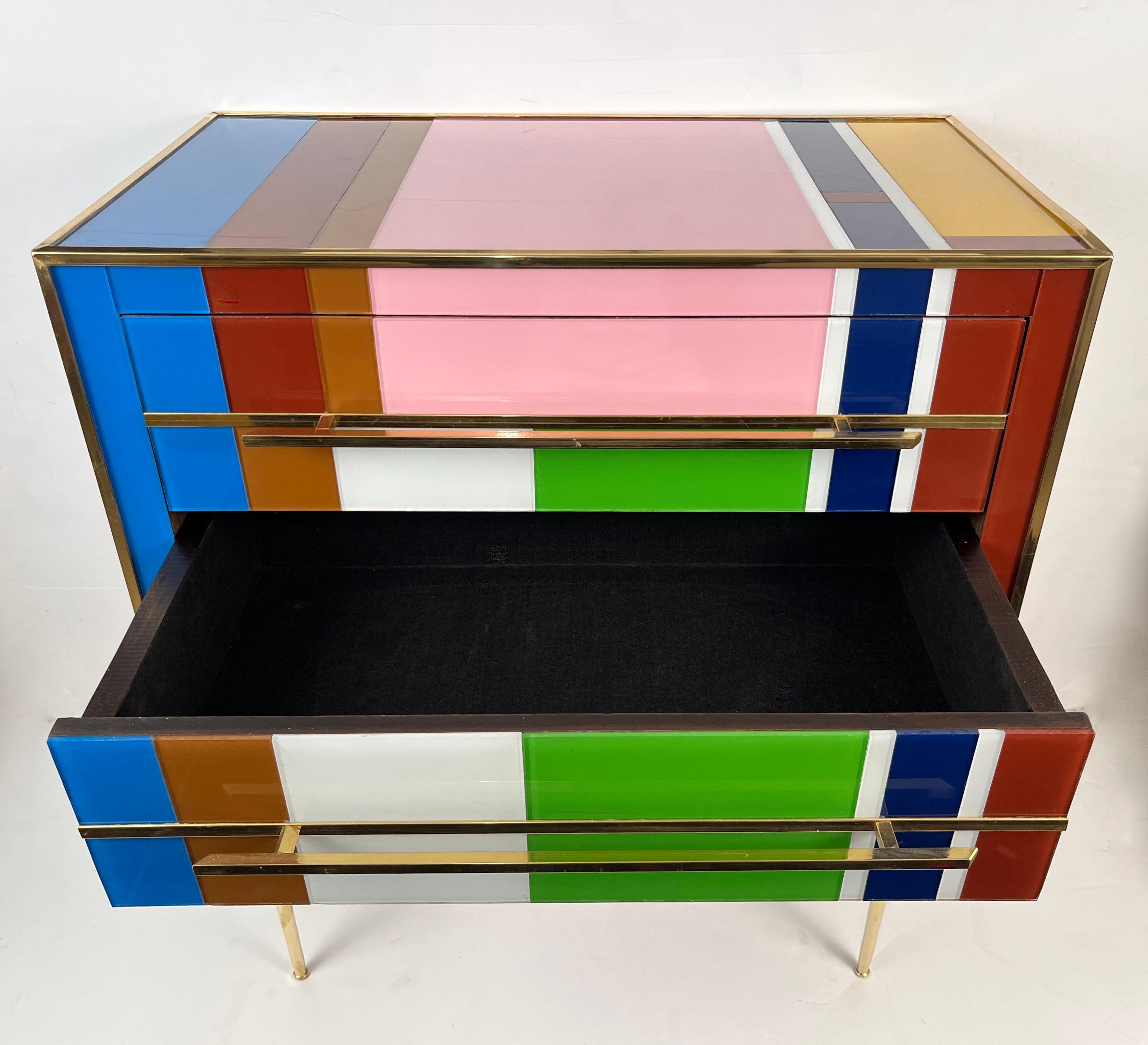 Post-Modern Bespoke Italian Pair of Mondrian Style Blue Green Yellow Chests / End Tables