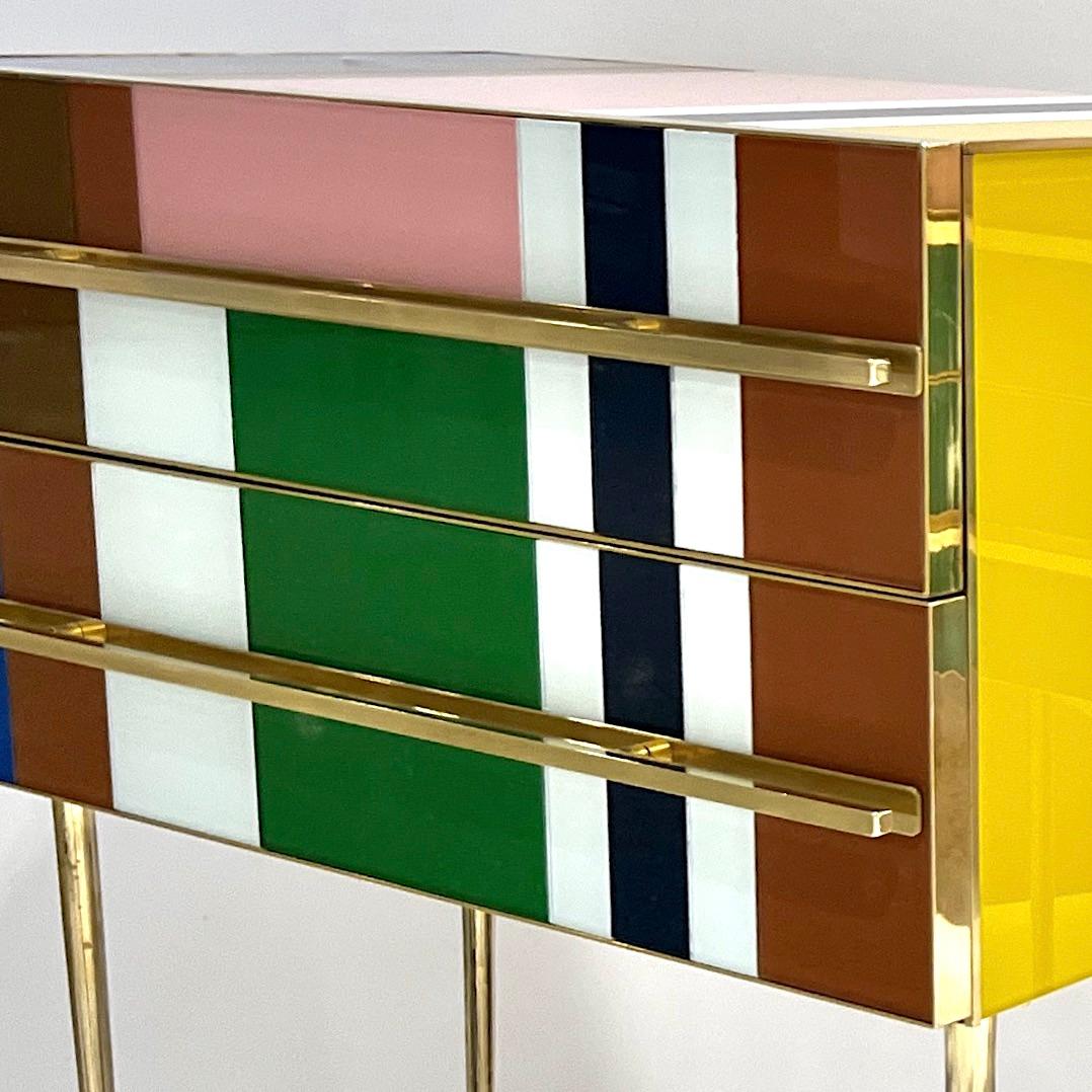 Hand-Crafted Bespoke Italian Pair of Mondrian Style Blue Green Yellow Chests / End Tables For Sale