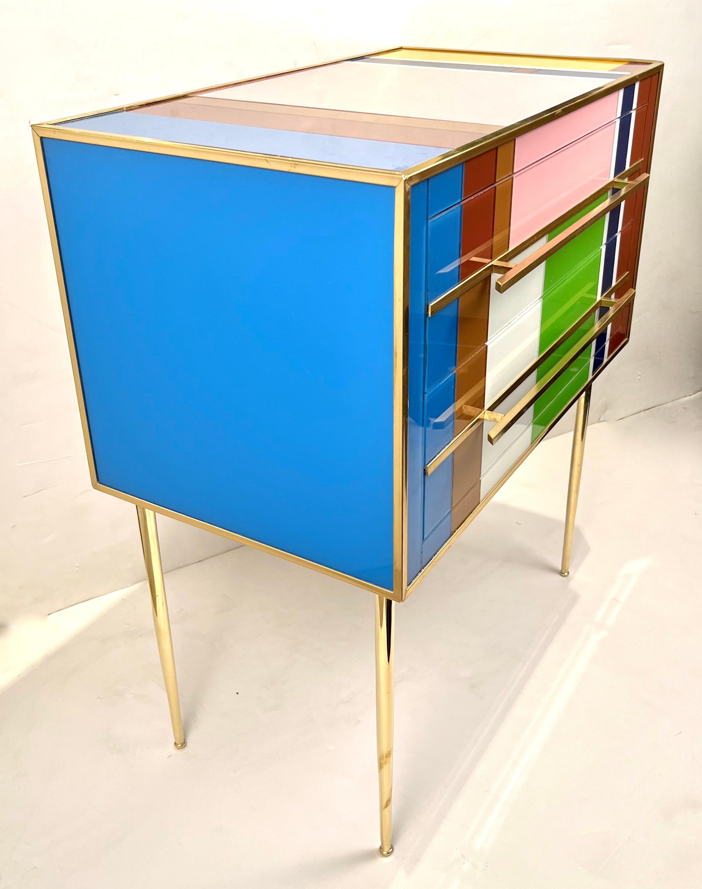 Bespoke Italian Pair of Mondrian Style Blue Green Yellow Chests / End Tables In New Condition In New York, NY