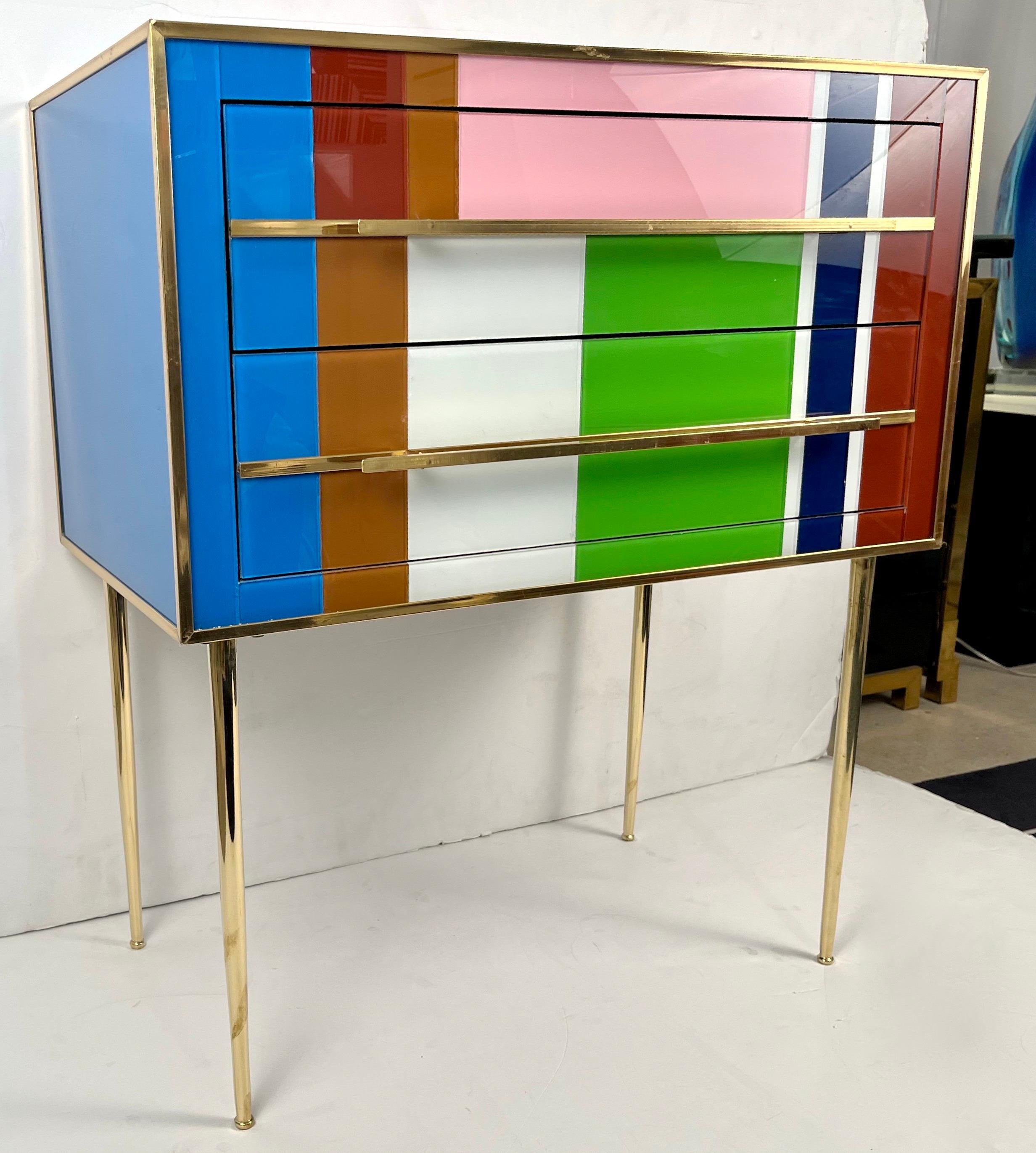 Bespoke Italian Pair of Mondrian Style Blue Green Yellow Chests / End Tables In New Condition In New York, NY