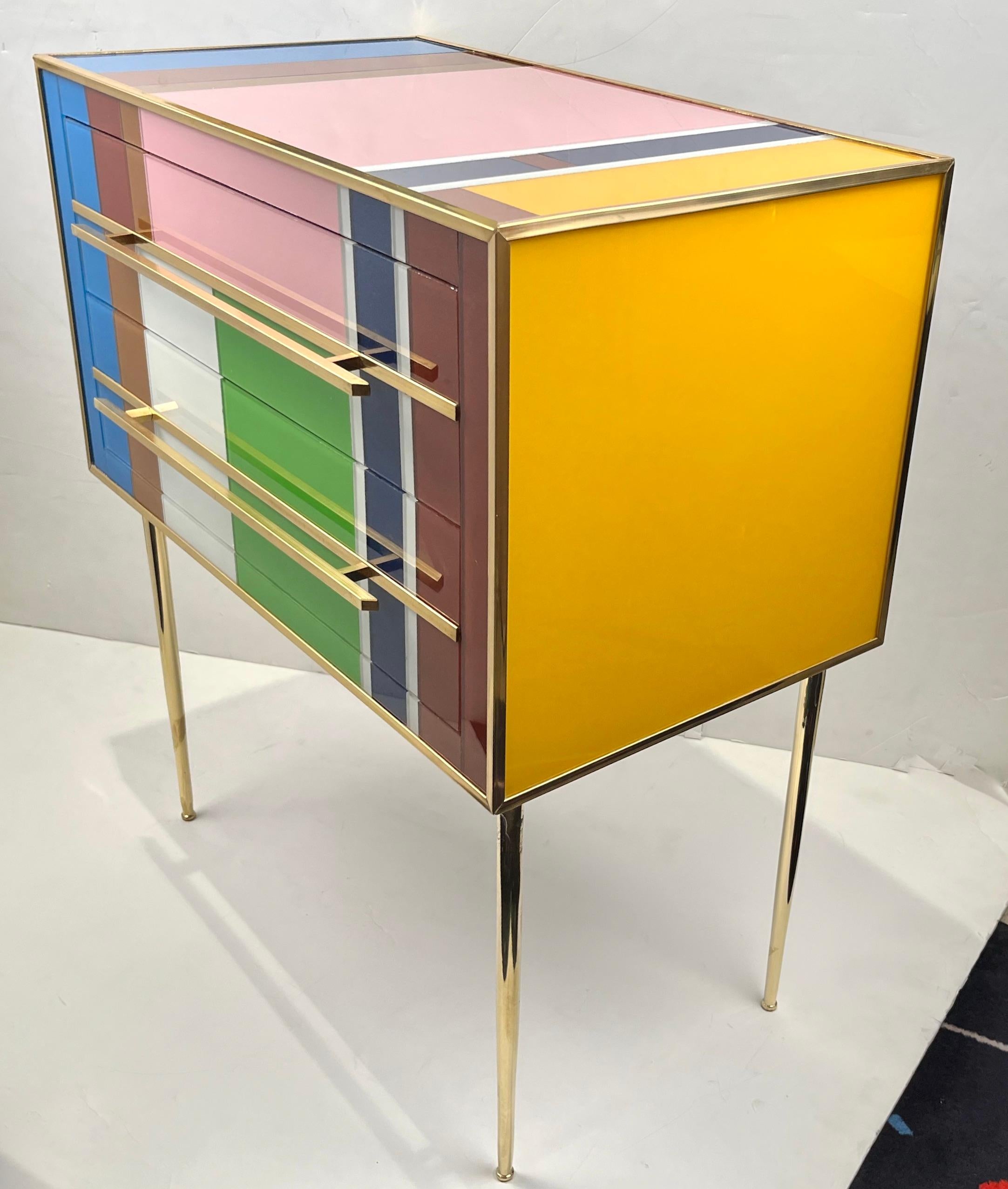 Contemporary Bespoke Italian Pair of Mondrian Style Blue Green Yellow Chests / End Tables