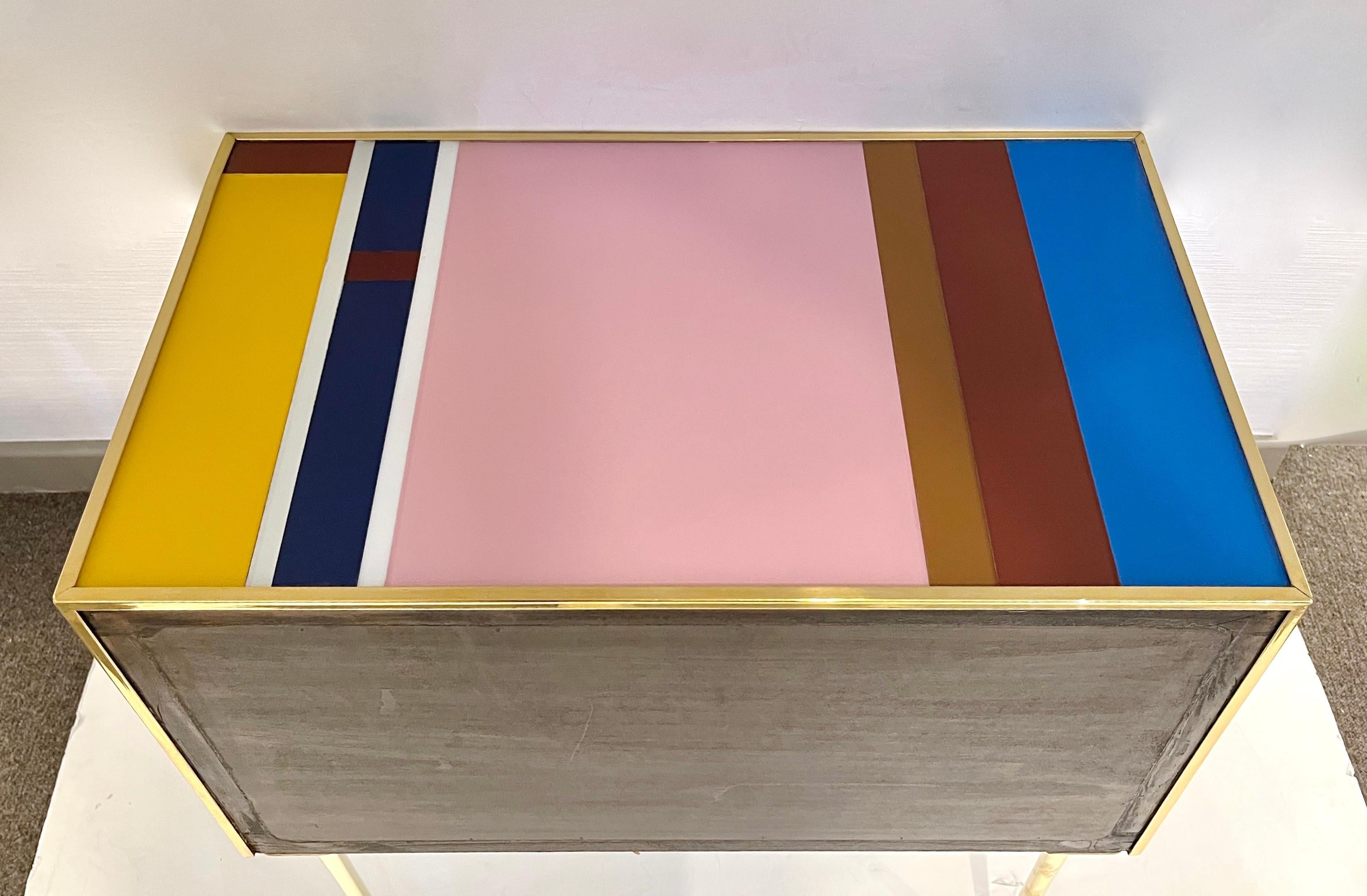 Contemporary Bespoke Italian Pair of Mondrian Style Blue Green Yellow Chests / End Tables