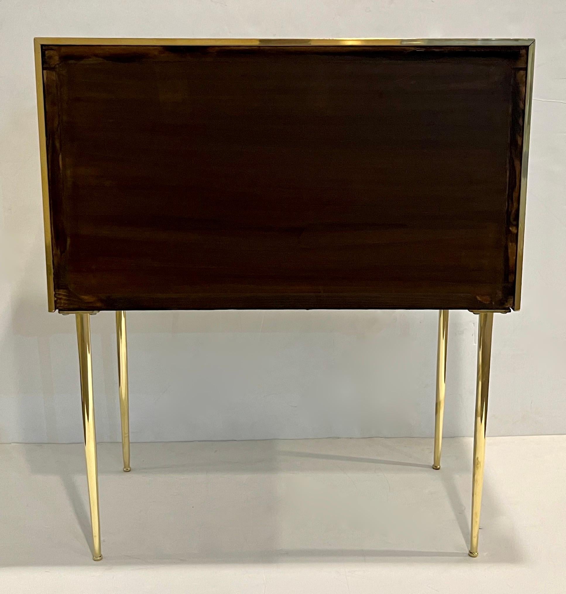 Brass Bespoke Italian Pair of Mondrian Style Blue Green Yellow Chests / End Tables
