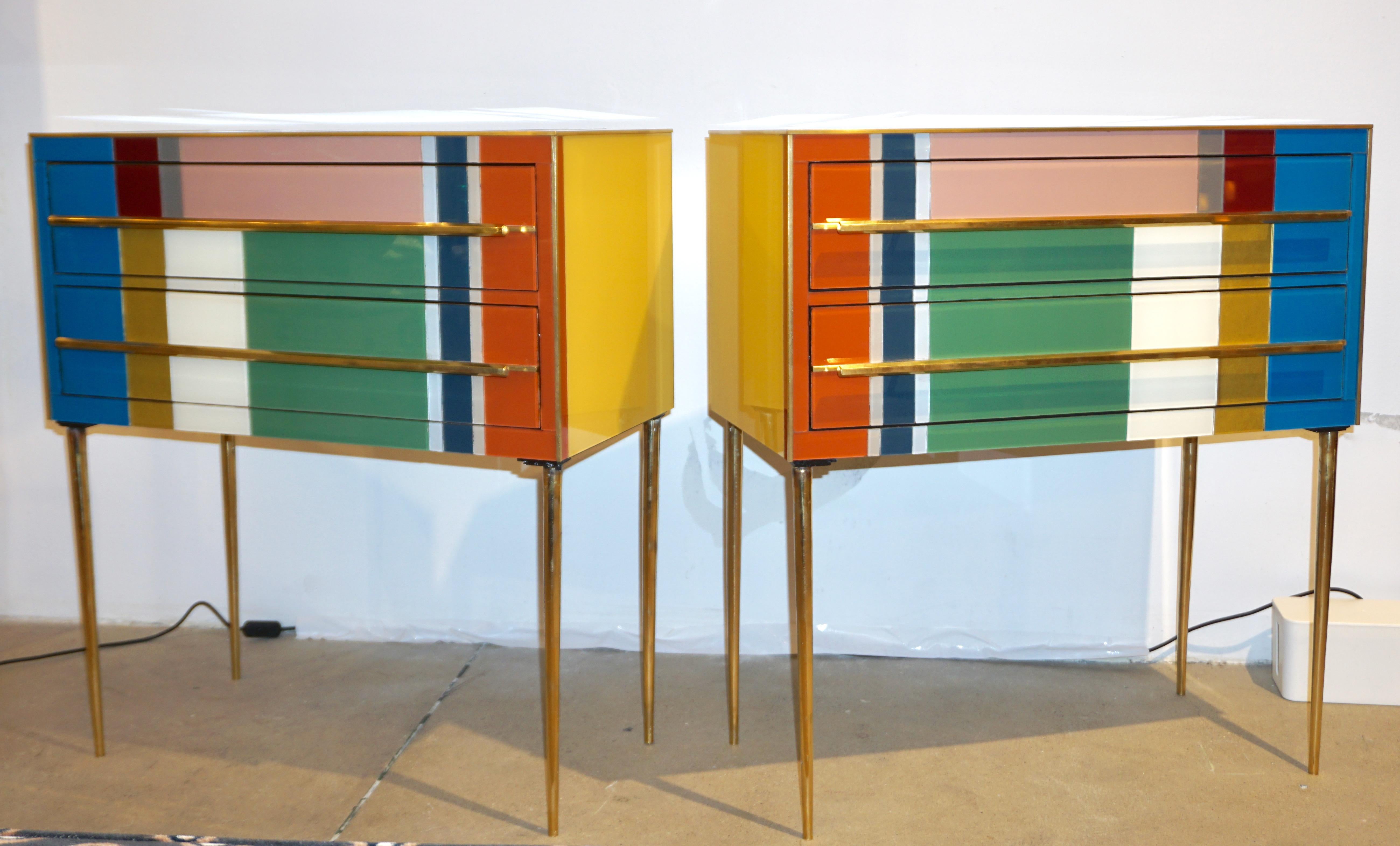 Bespoke Italian Pair of Mondrian Style Blue Green Yellow Chests / End Tables In New Condition For Sale In New York, NY