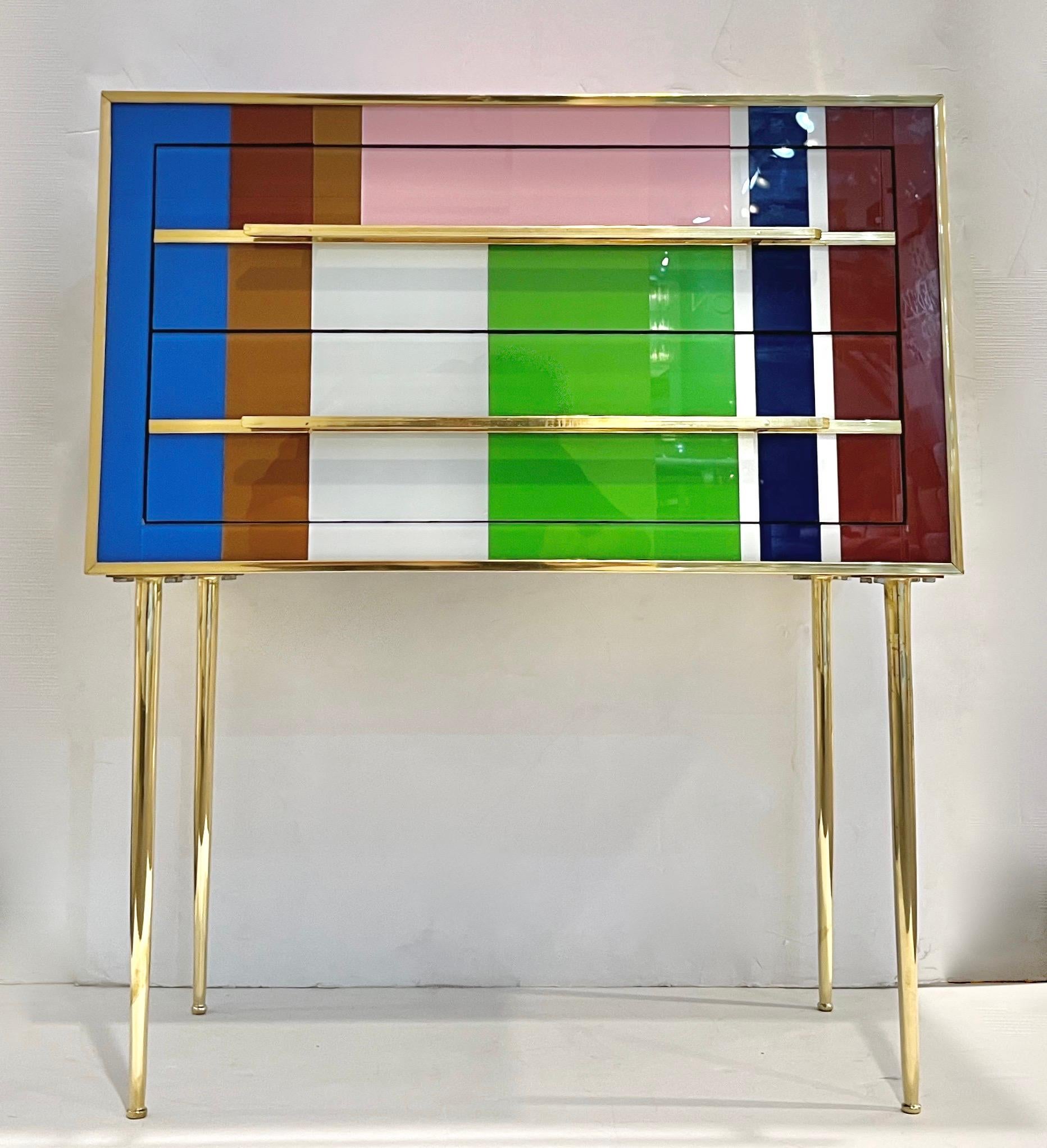 Bespoke Italian Pair of Mondrian Style Blue Green Yellow Chests / End Tables 1