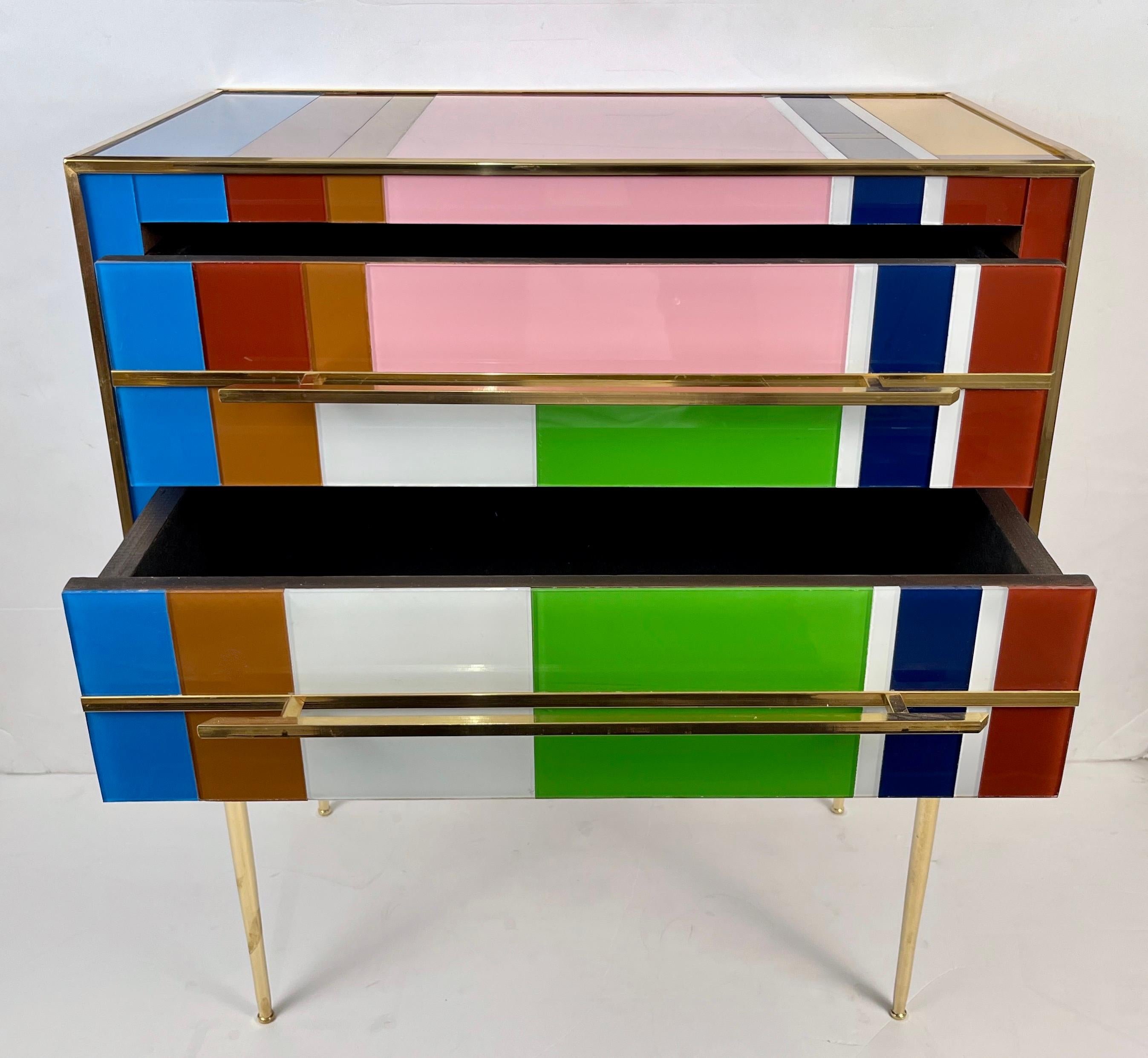 Bespoke Italian Pair of Mondrian Style Blue Green Yellow Chests / End Tables 2