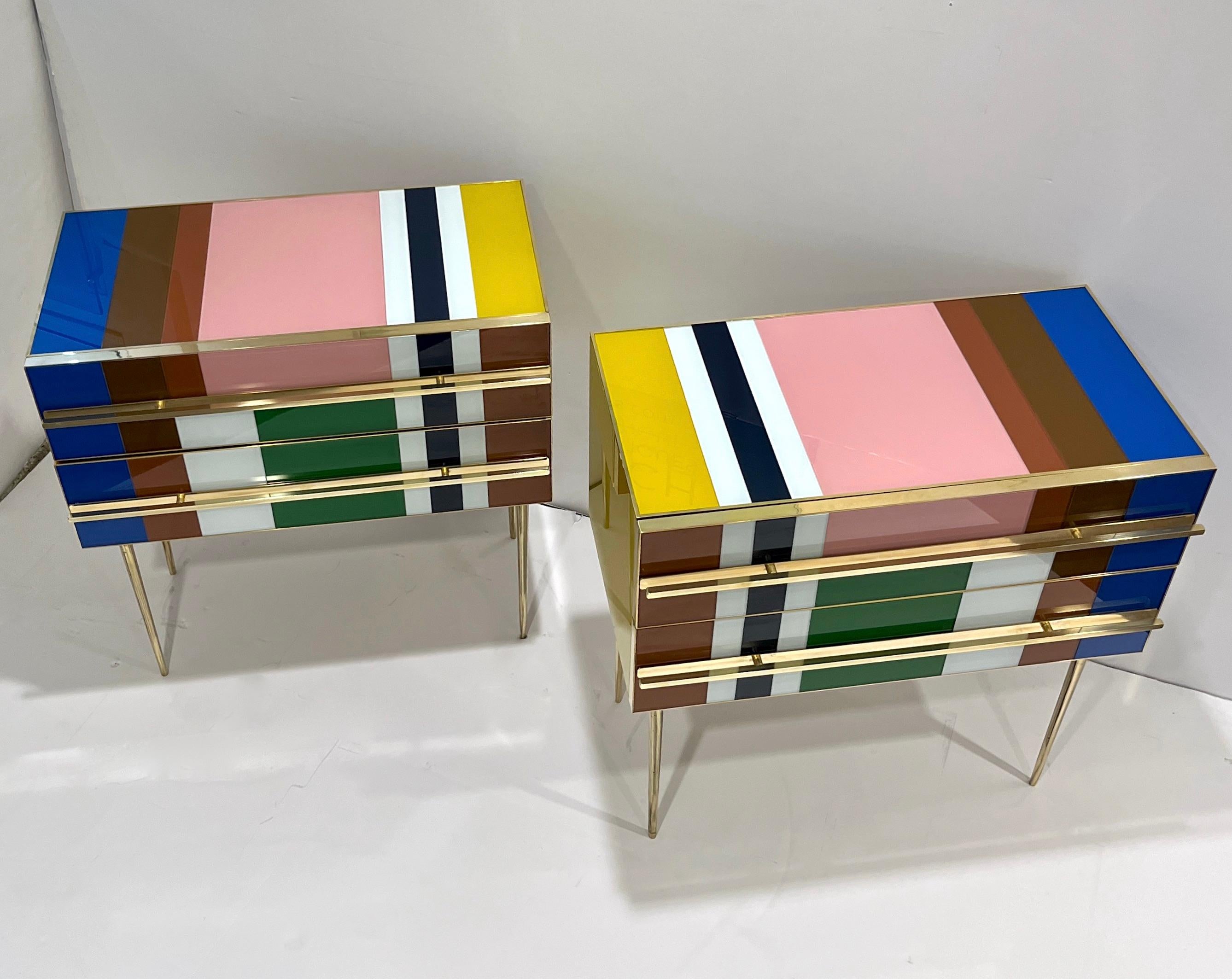 Bespoke Italian Pair of Mondrian Style Blue Green Yellow Chests / End Tables For Sale 2