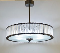 Bespoke Italian Pewter Finish Crystal Murano Glass Flush Mount / Drum Chandelier