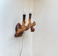 Bespoke Italian Pink Dual Wall Sconce in Old Vine Tree, 1950s