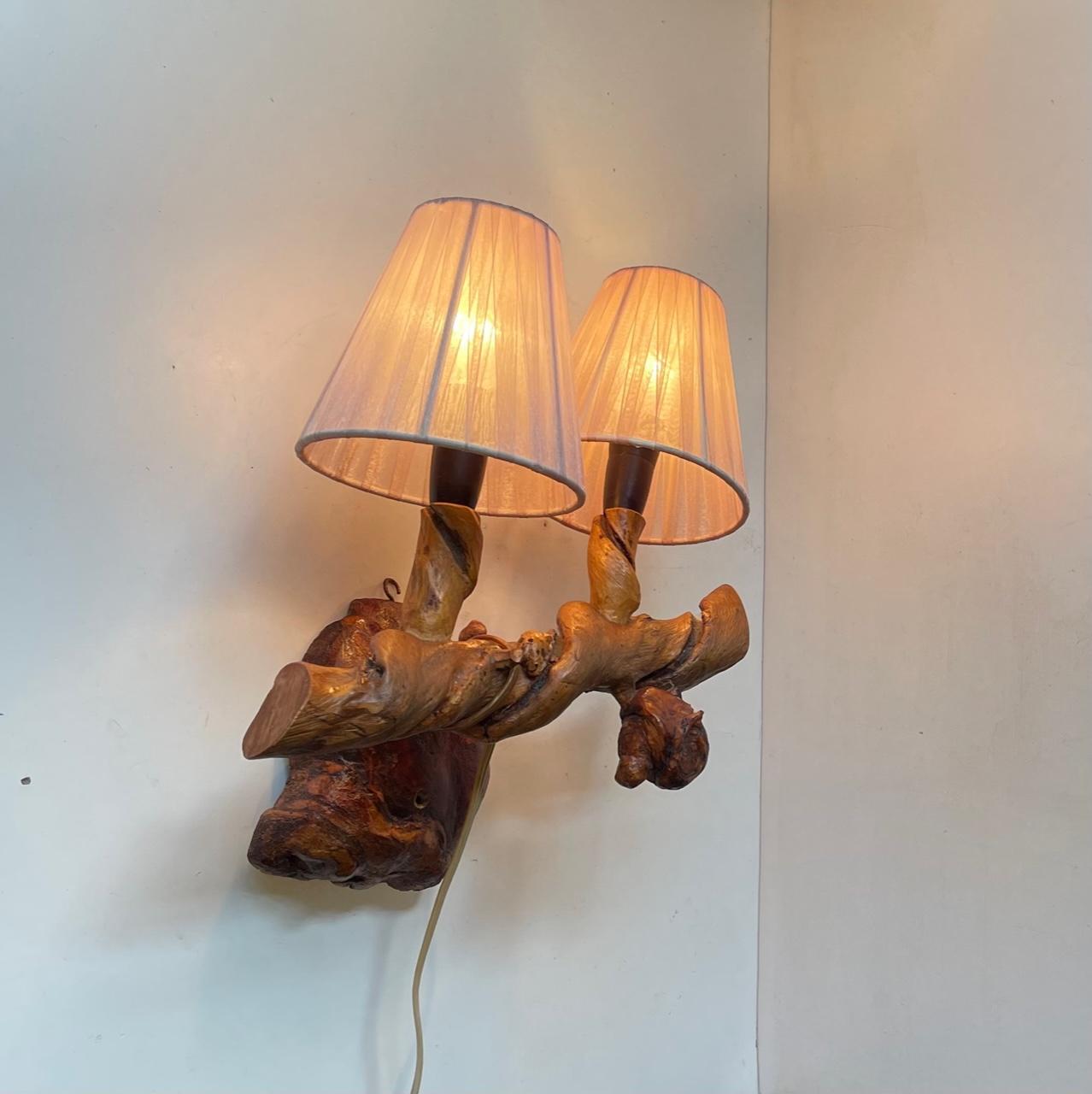 Hand-Crafted Bespoke Italian Pink Dual Wall Sconce in Old Vine Tree, 1950s For Sale