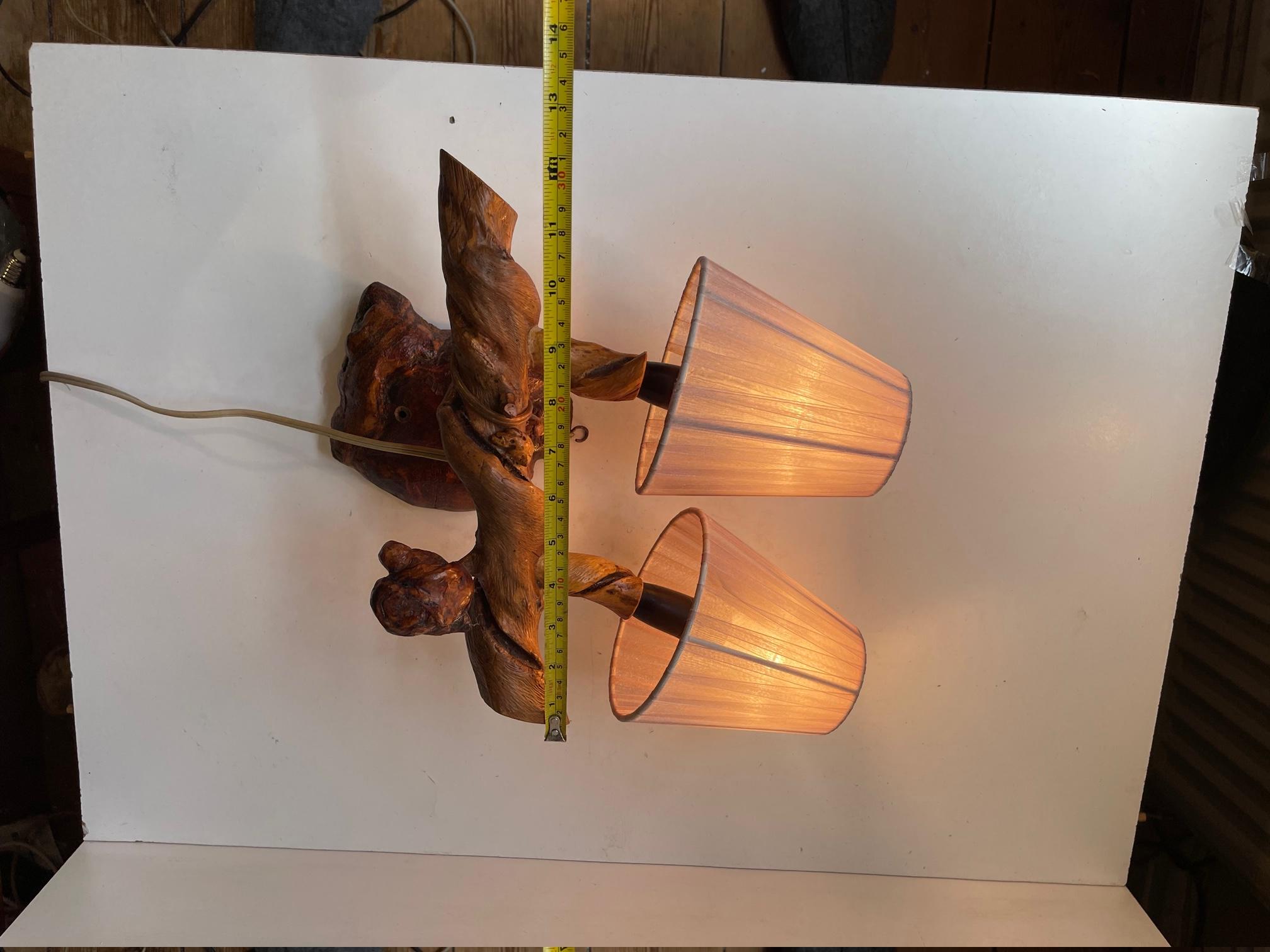 Bespoke Italian Pink Dual Wall Sconce in Old Vine Tree, 1950s For Sale 2