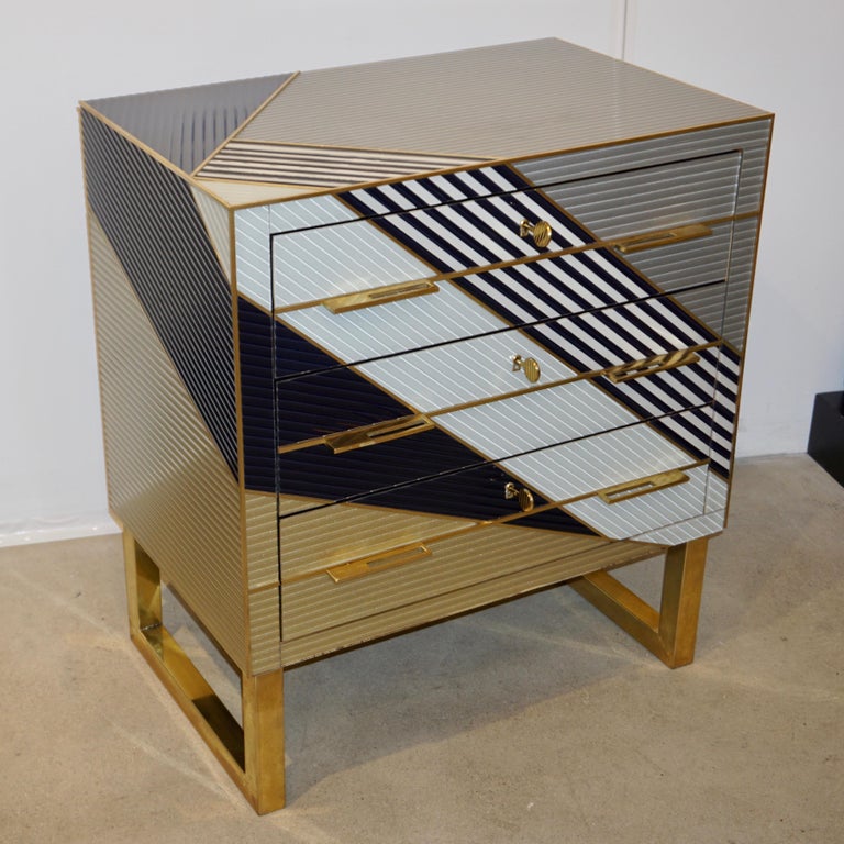 Bespoke Italian Postmodern Black Gold Gray Chests or Nightstands on Brass Legs For Sale at 1stDibs