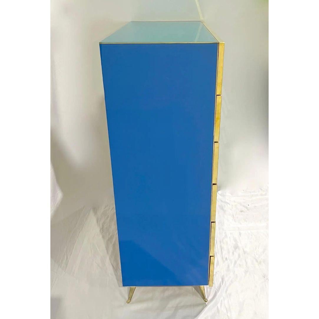 Bespoke Italian Post-Modern Blue Turquoise Gray Glass 6-Drawer Semainier Chest For Sale 4