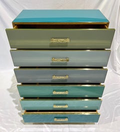 Bespoke Italian Post-Modern Blue Turquoise Gray Glass 6-Drawer Semainier Chest