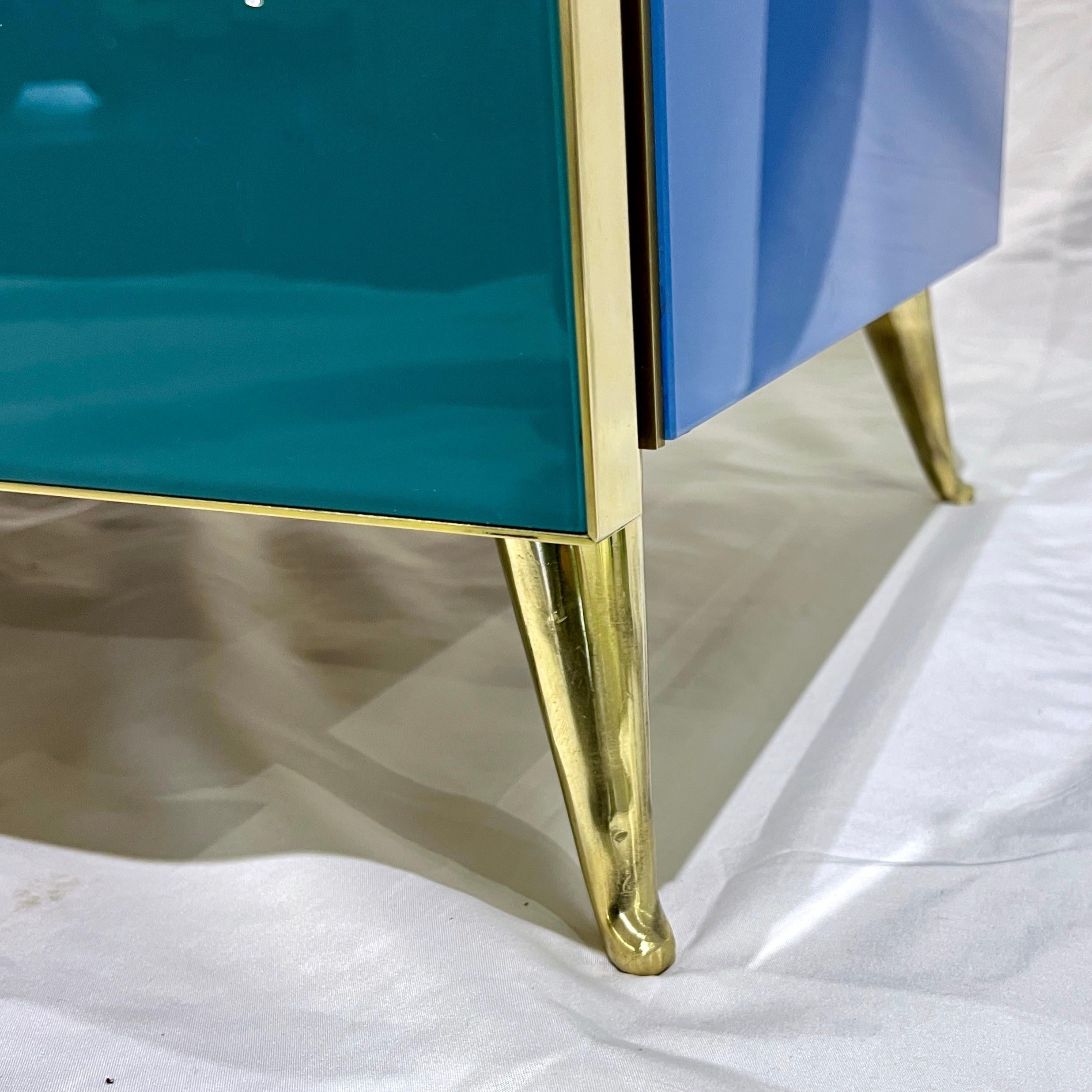 Bespoke Italian Post-Modern Blue Turquoise Gray Glass 6-Drawer Semainier Chest (21. Jahrhundert und zeitgenössisch) im Angebot